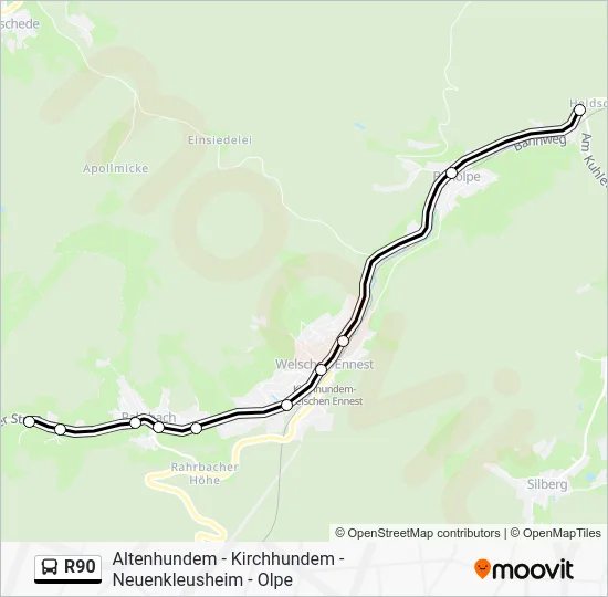 Автобус R90: карта маршрута
