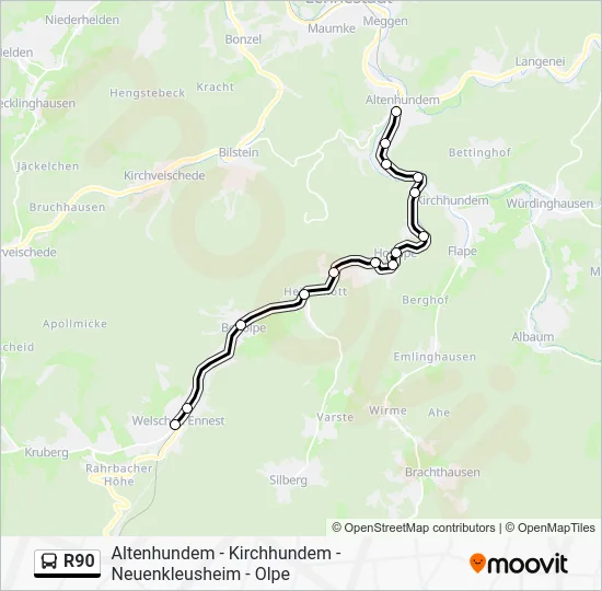 Автобус R90: карта маршрута