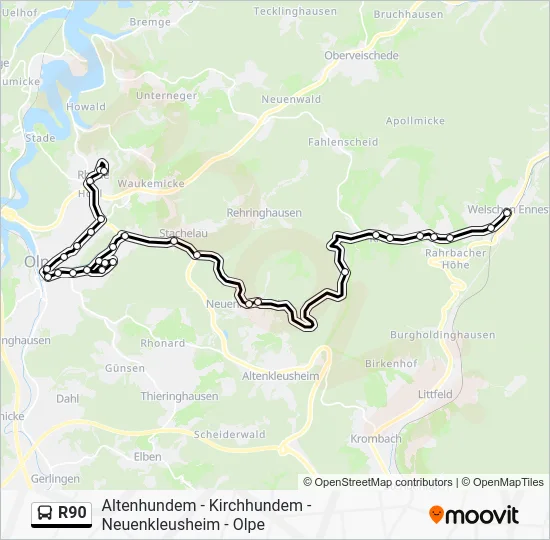 Автобус R90: карта маршрута