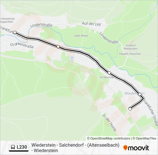 Автобус L230: карта маршрута