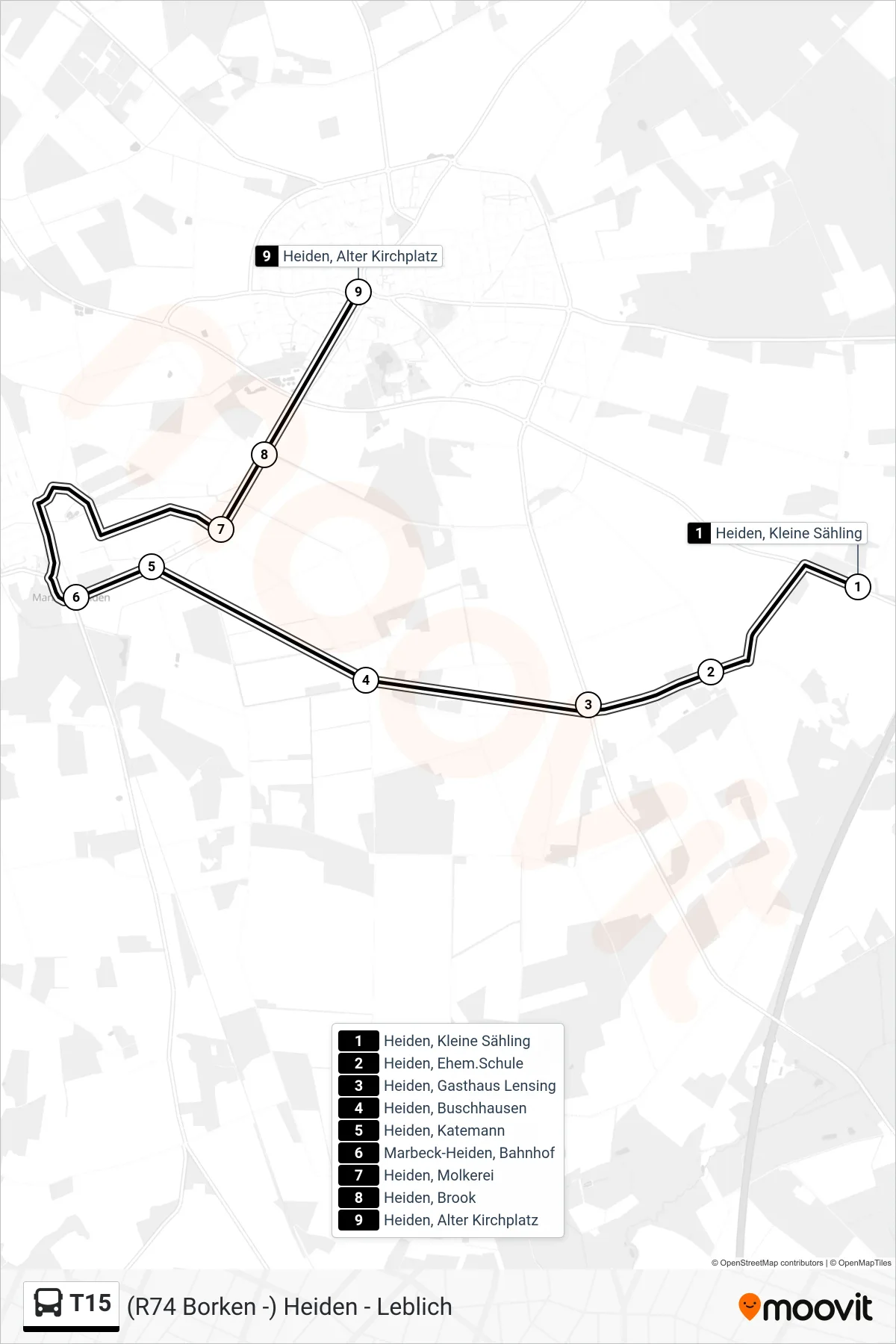 Linie T15 (Bus) Richtung Heiden, Alter Kirchplatz: Route und Haltestellen auf der Karte