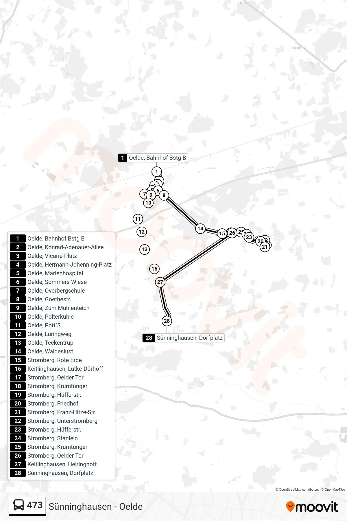 473 bus Line (Sünninghausen, Dorfplatz) route and stops on a map