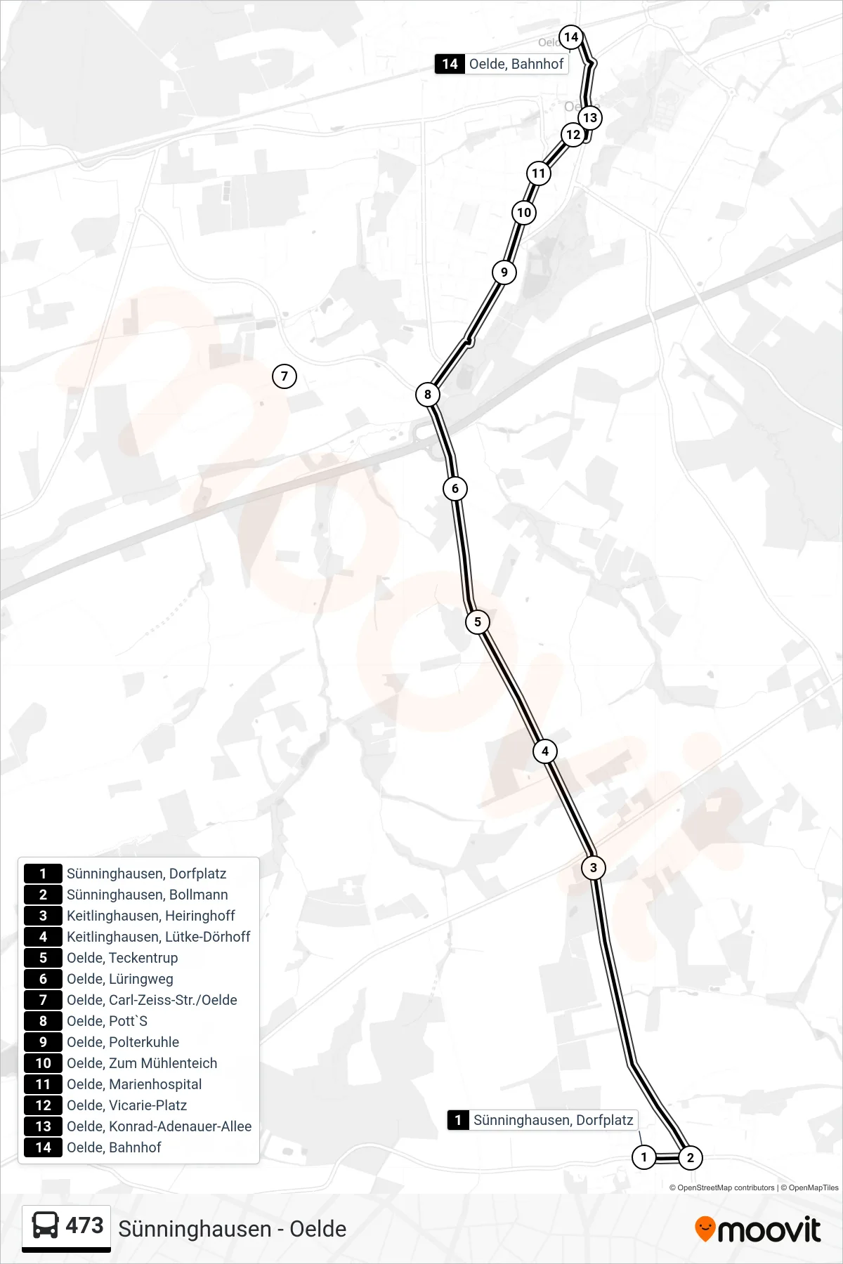 473 bus Line (Oelde, Bahnhof) route and stops on a map