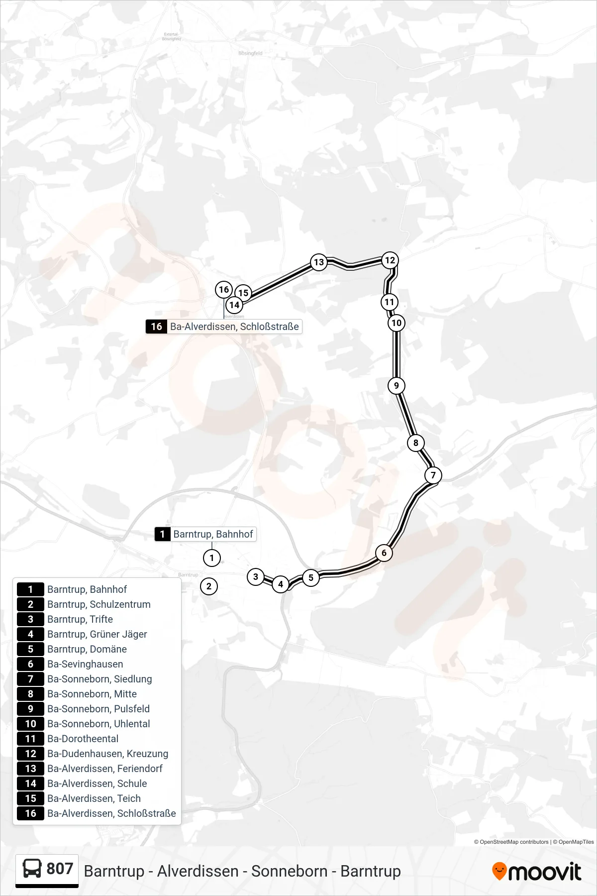 807 bus Line (Alverdissen) route and stops on a map
