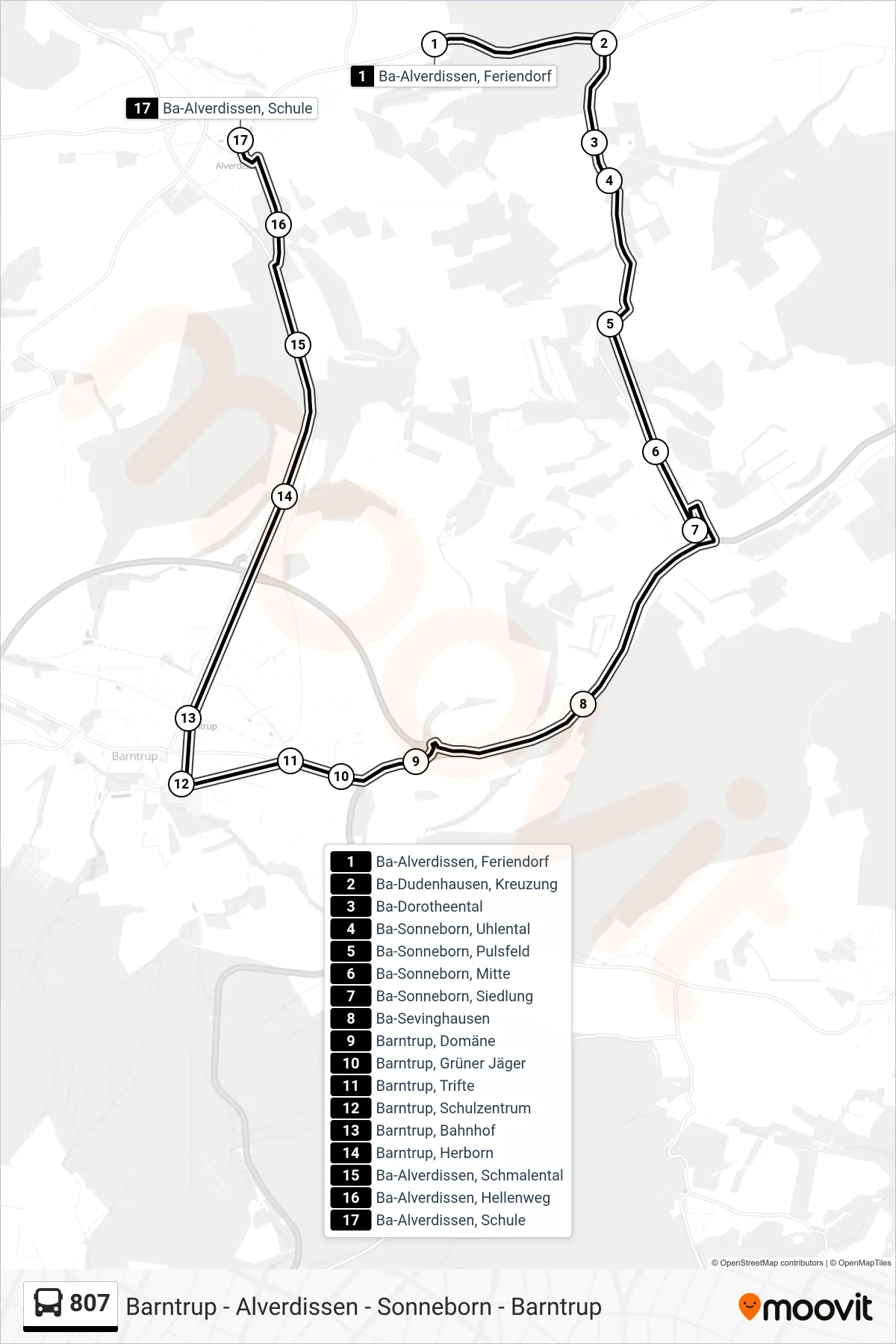 Linie 807 (Bus) Richtung Ba-Alverdissen, Schule: Route und Haltestellen auf der Karte