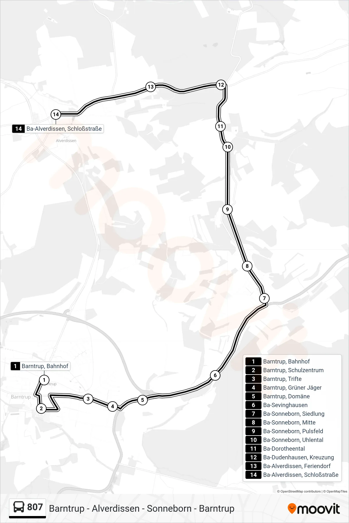 807 bus Line (Ba-Alverdissen, Schloßstraße) route and stops on a map