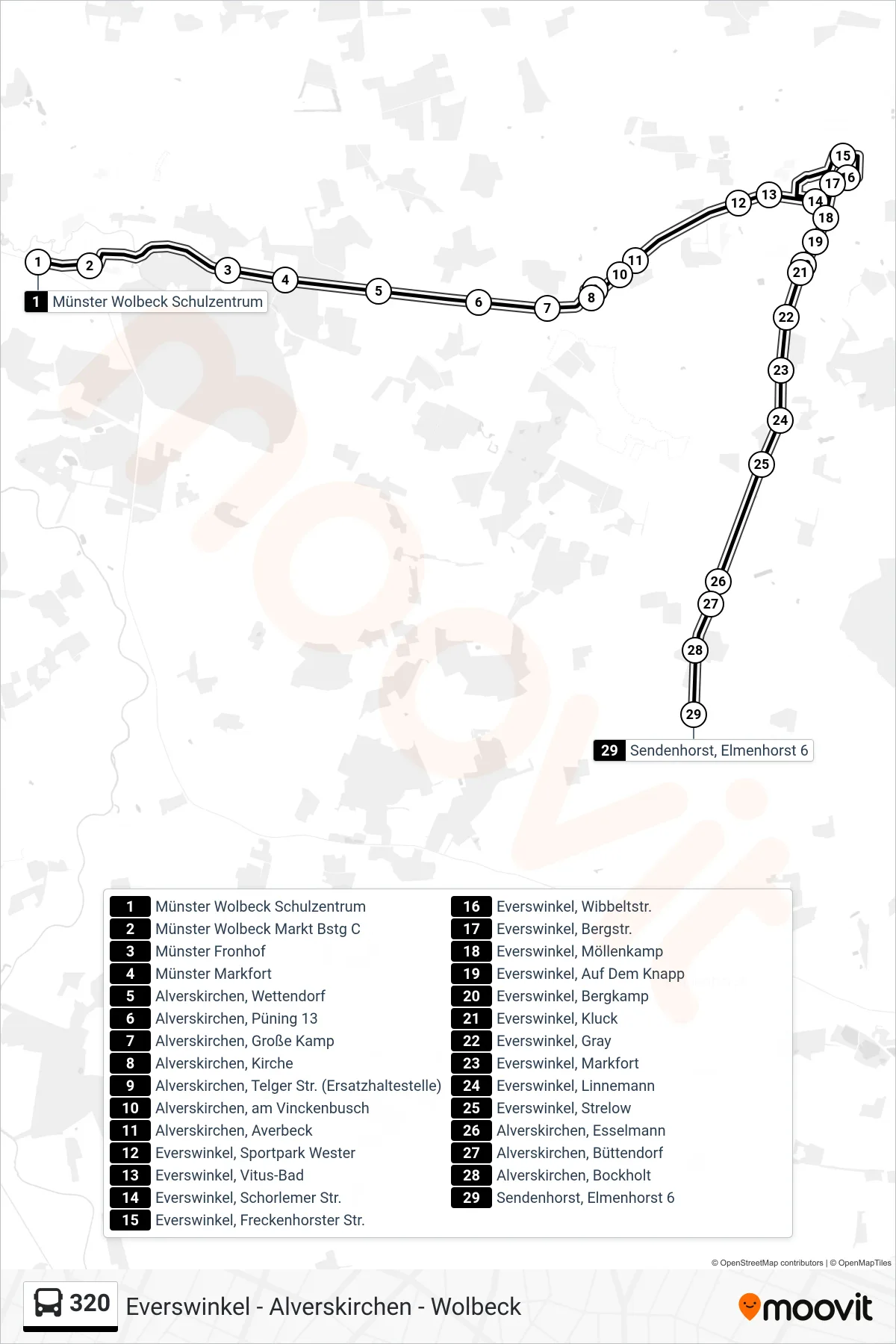 Linie 320 (Bus) Richtung Sendenhorst, Elmenhorst 6: Route und Haltestellen auf der Karte