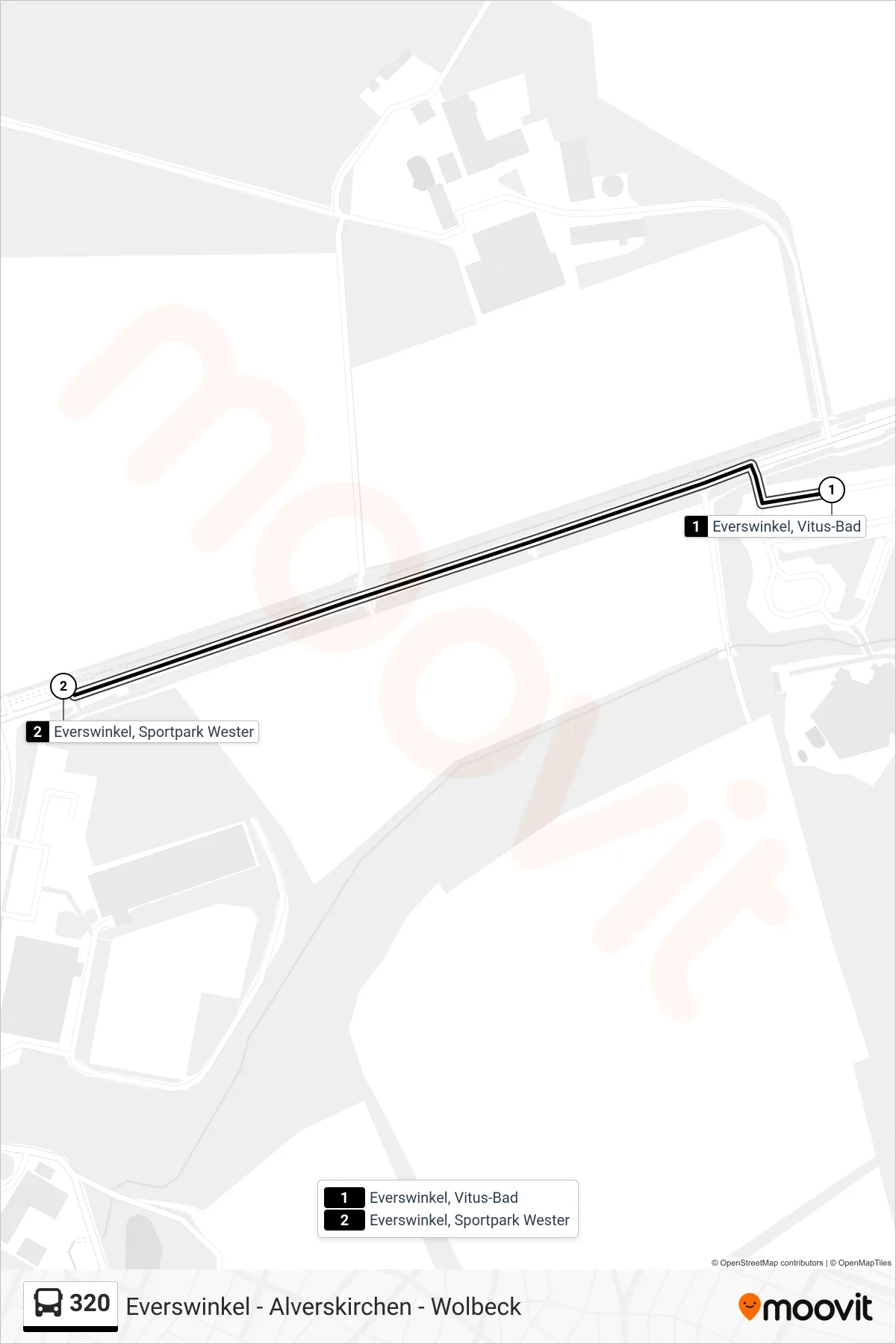 Linie 320 (Bus) Richtung Everswinkel, Sportpark Wester: Route und Haltestellen auf der Karte