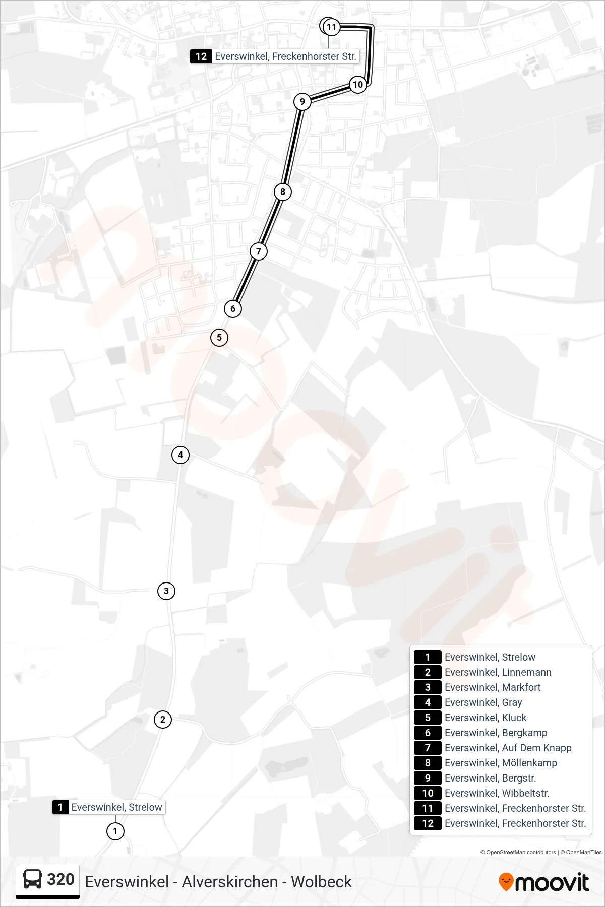 Linie 320 (Bus) Richtung Everswinkel, Freckenhorster Str.: Route und Haltestellen auf der Karte