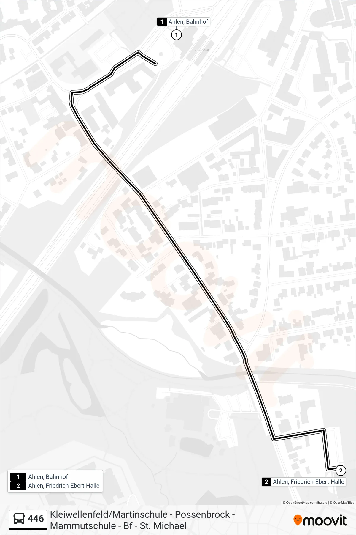 Linie 446 (Bus) Richtung Ahlen, Friedrich-Ebert-Halle: Route und Haltestellen auf der Karte