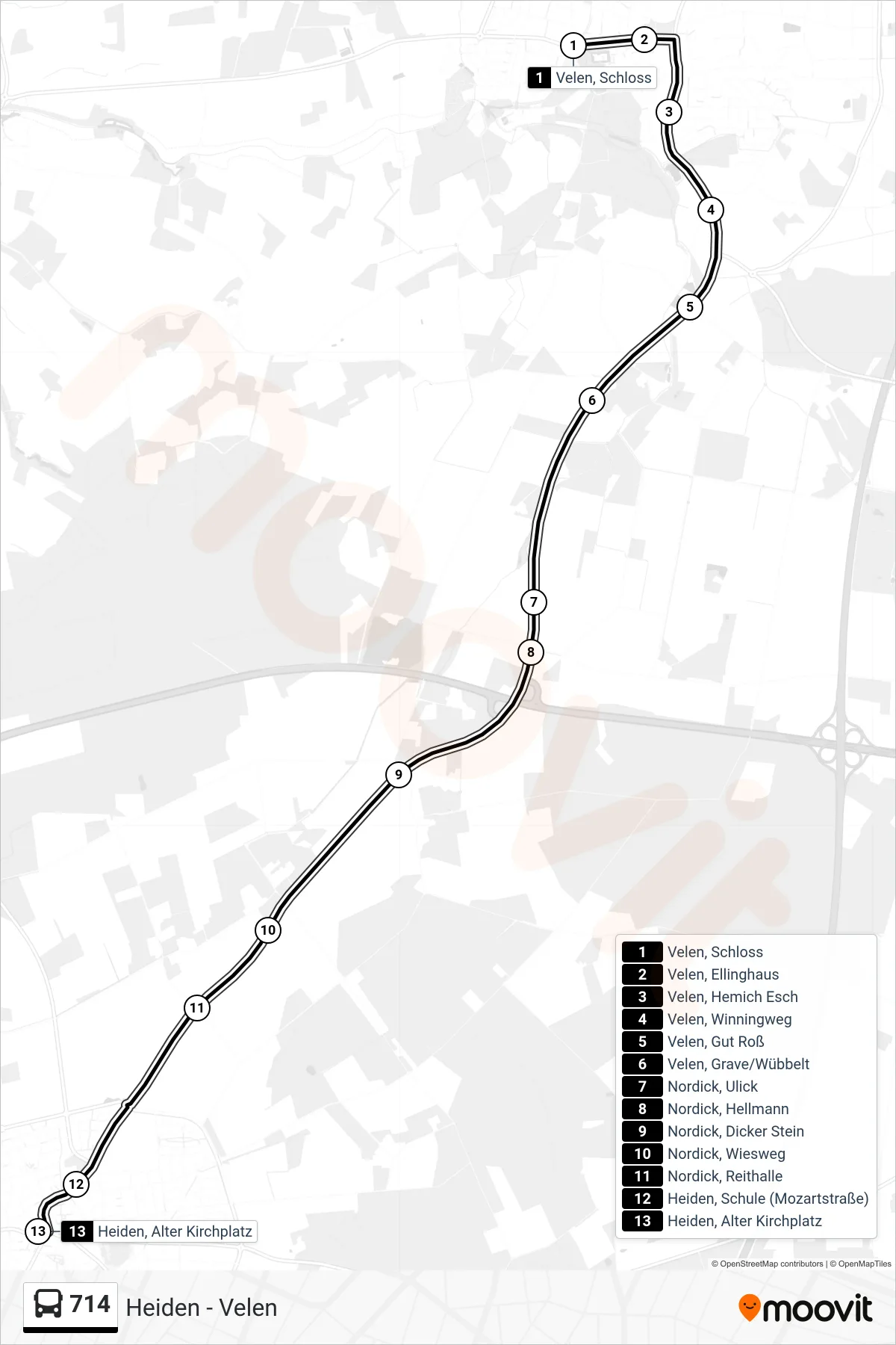 714 bus Line (Heiden, Alter Kirchplatz) route and stops on a map