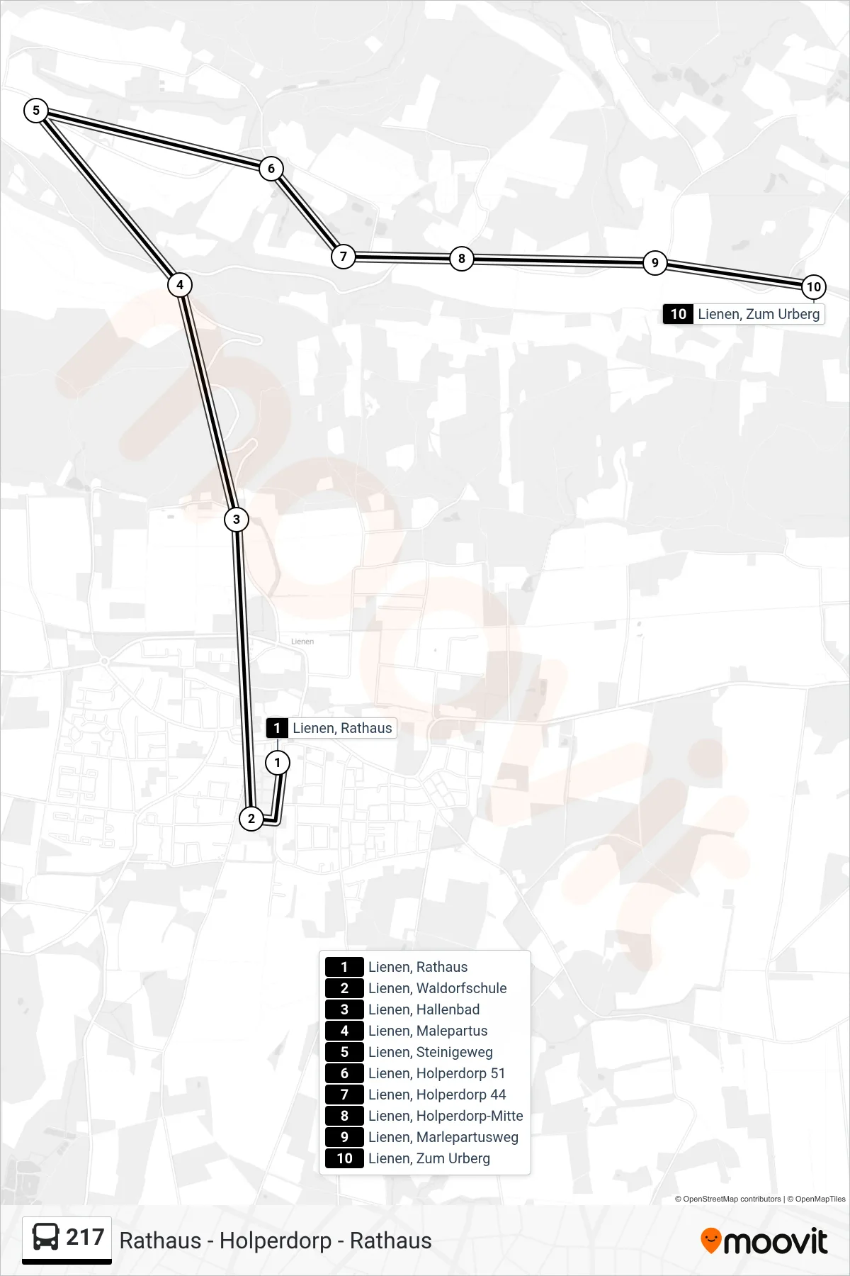 Linie 217 (Bus) Richtung Lienen, Zum Urberg: Route und Haltestellen auf der Karte