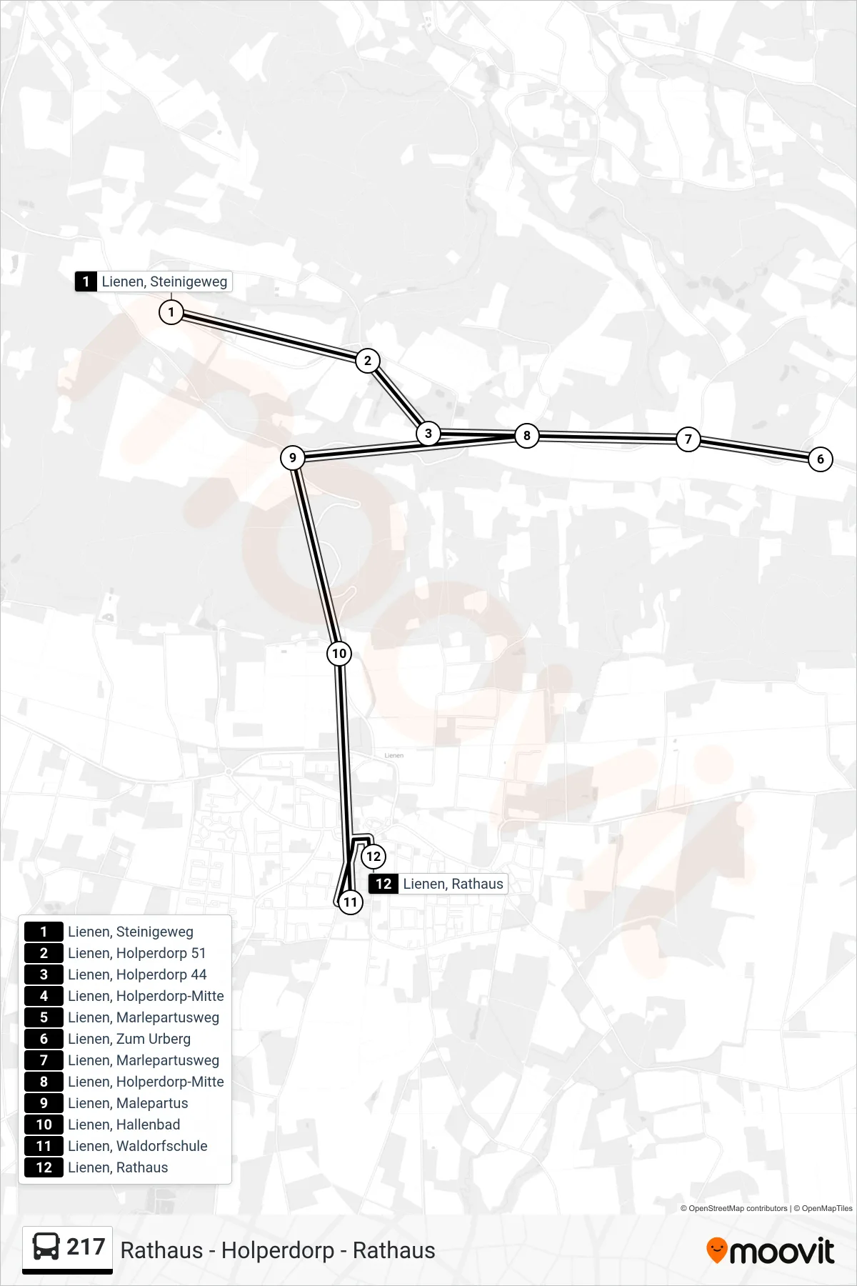 Linie 217 (Bus) Richtung Lienen, Rathaus: Route und Haltestellen auf der Karte