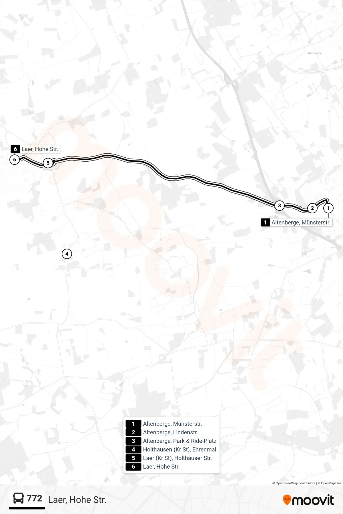 Linie 772 (Bus) Richtung Laer, Hohe Str.: Route und Haltestellen auf der Karte