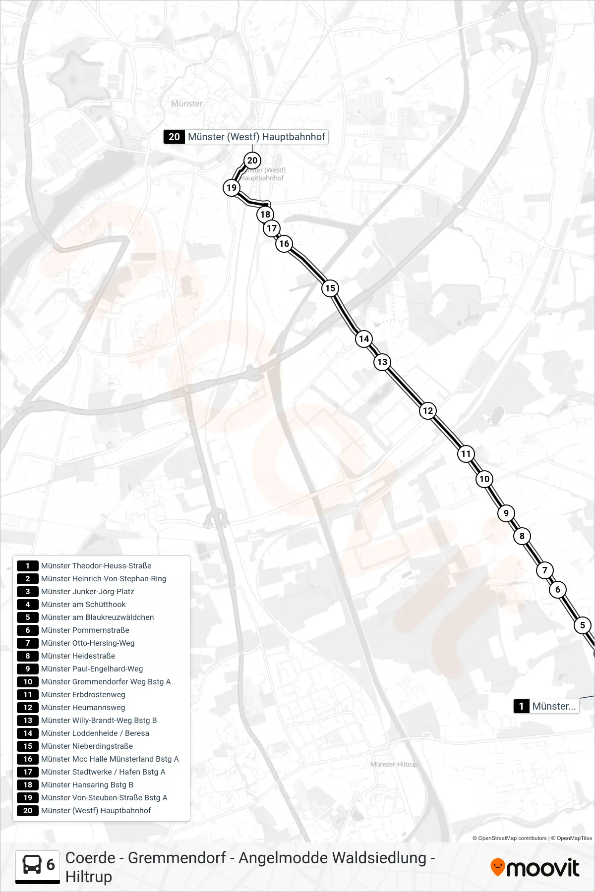 Linie 6 (Bus) Richtung Hauptbahnhof: Route und Haltestellen auf der Karte