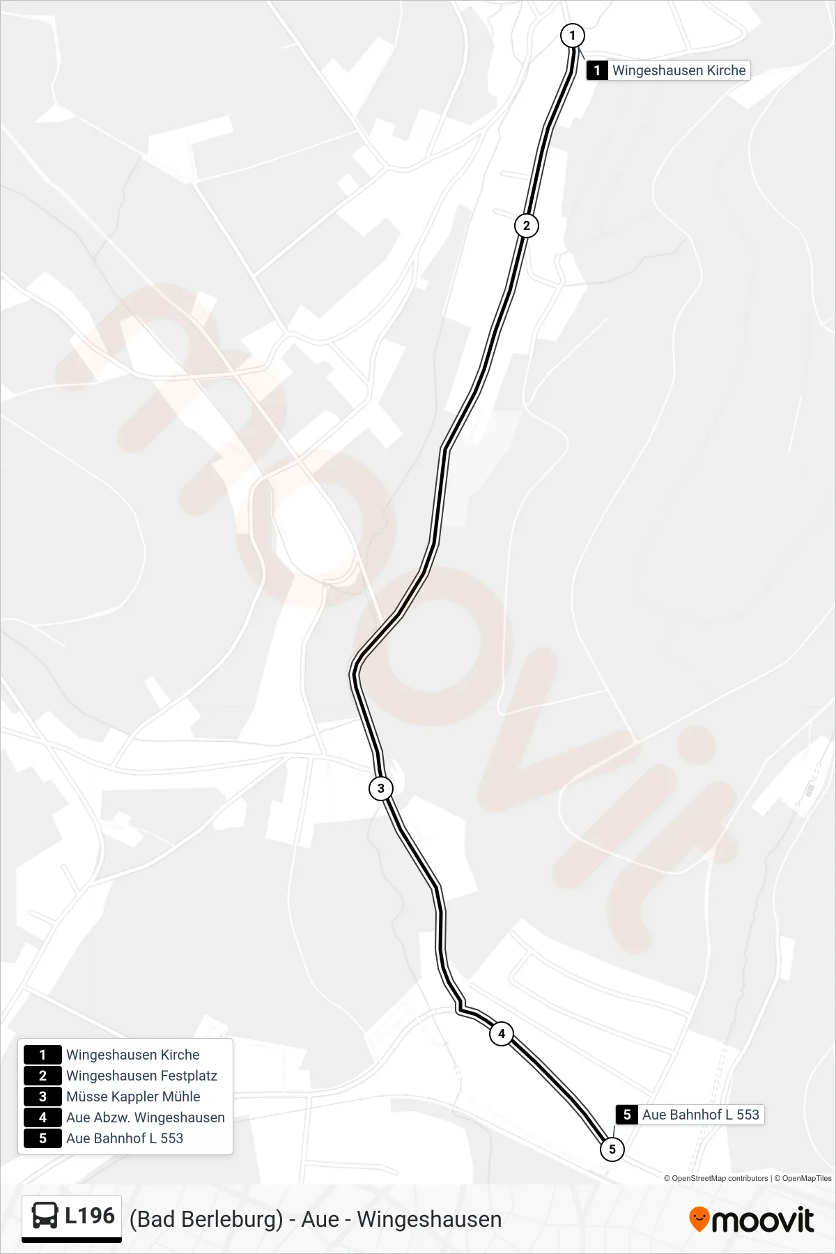 L196 bus Line (Aue Bahnhof L 553) route and stops on a map