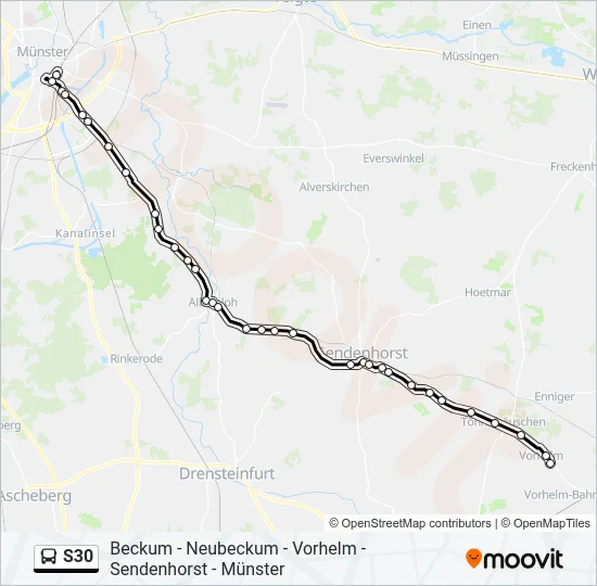 Автобус S30: карта маршрута