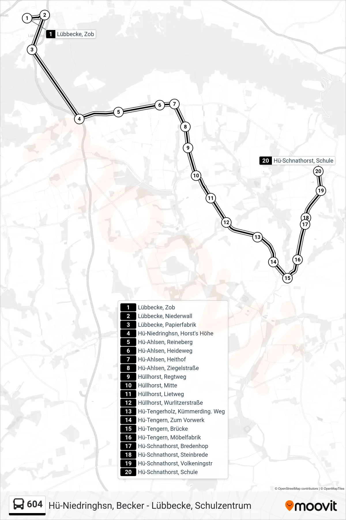Linie 604 (Bus) Richtung Schnathorst (614 Bad Oeyn.): Route und Haltestellen auf der Karte