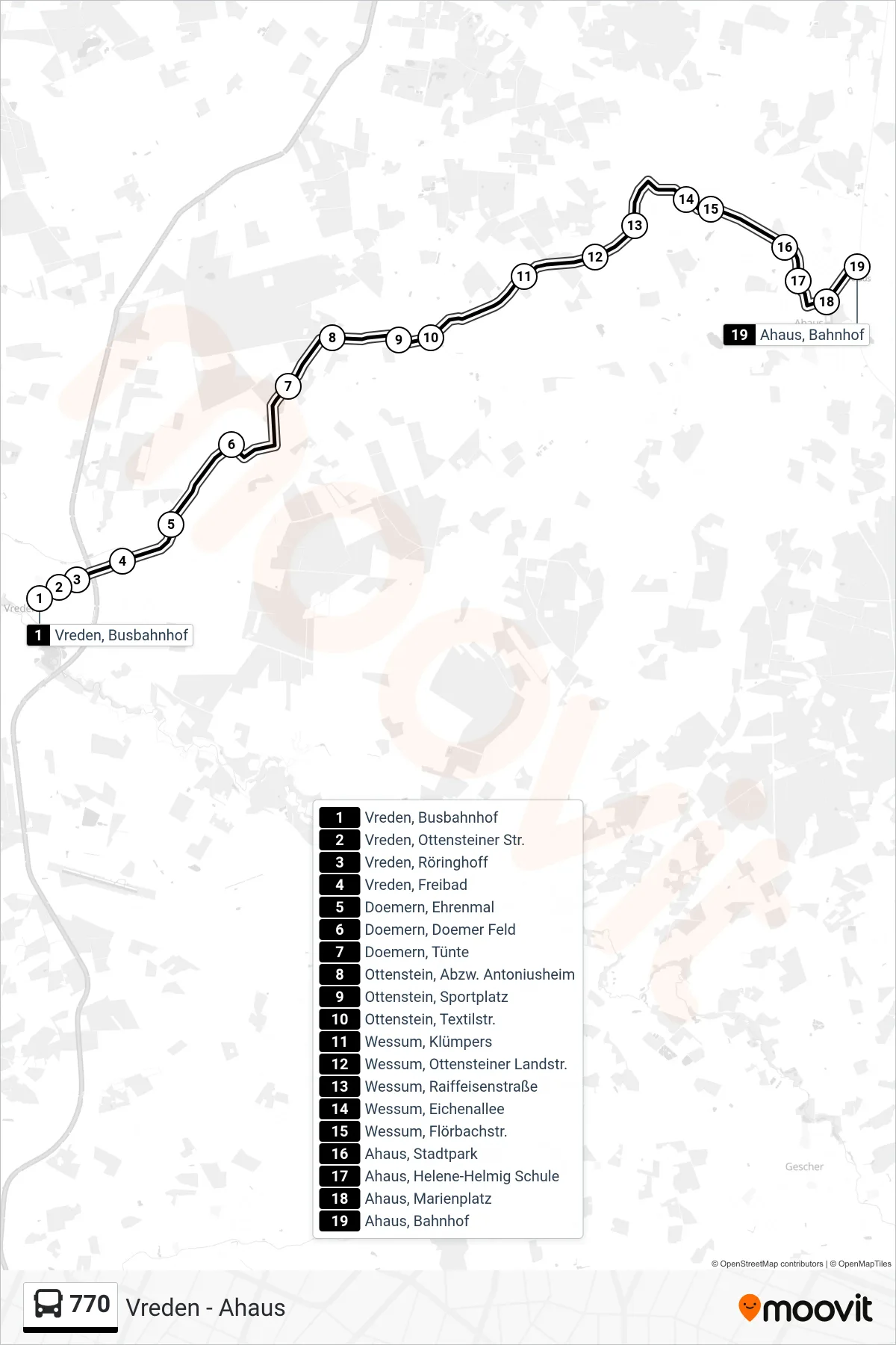 770 bus Line (Ahaus, Bahnhof Bstg B1) route and stops on a map