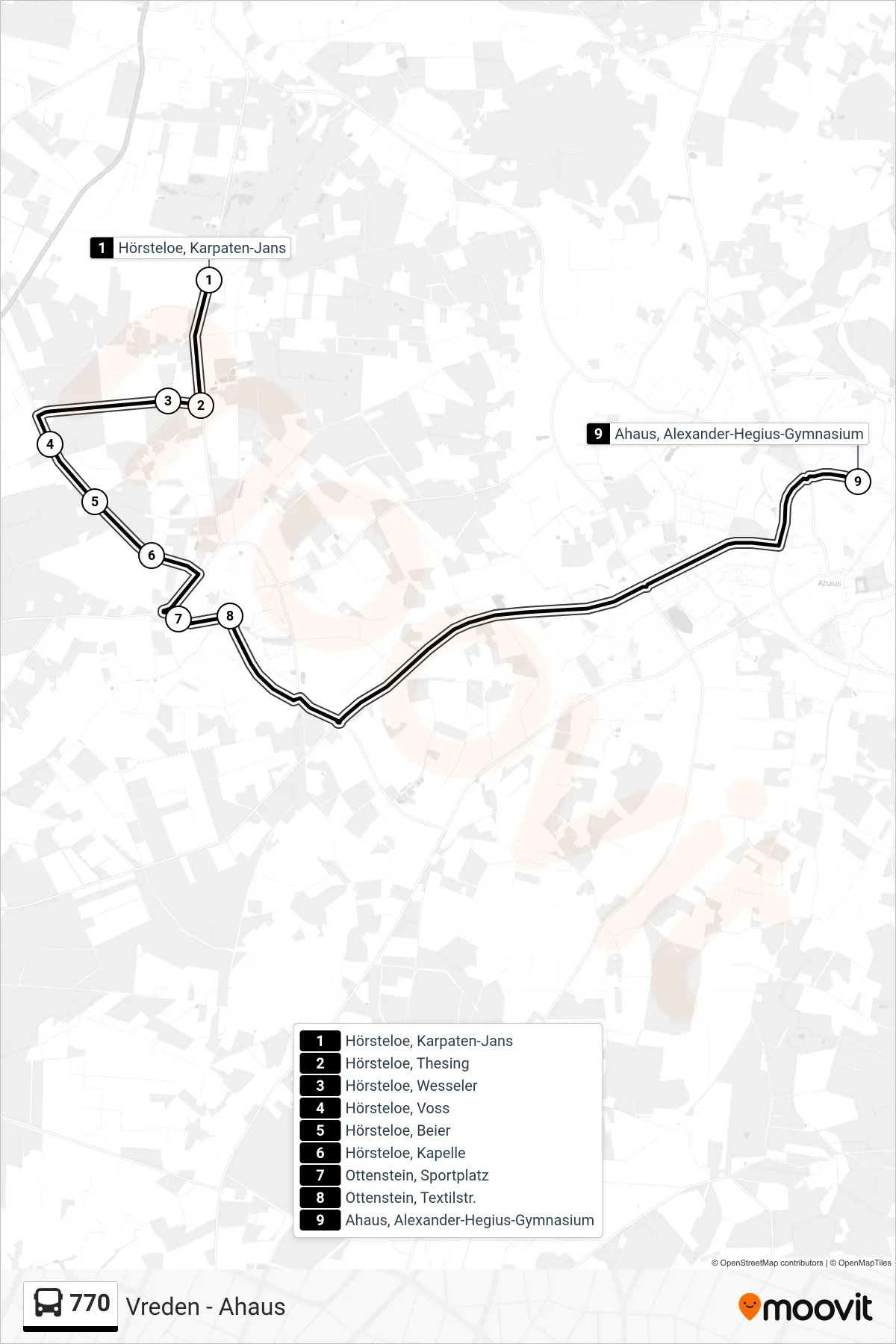 770 bus Line (Ahaus, Alexander-Hegius-Gymnasium) route and stops on a map