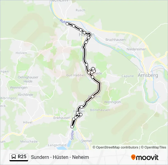 Автобус R25: карта маршрута