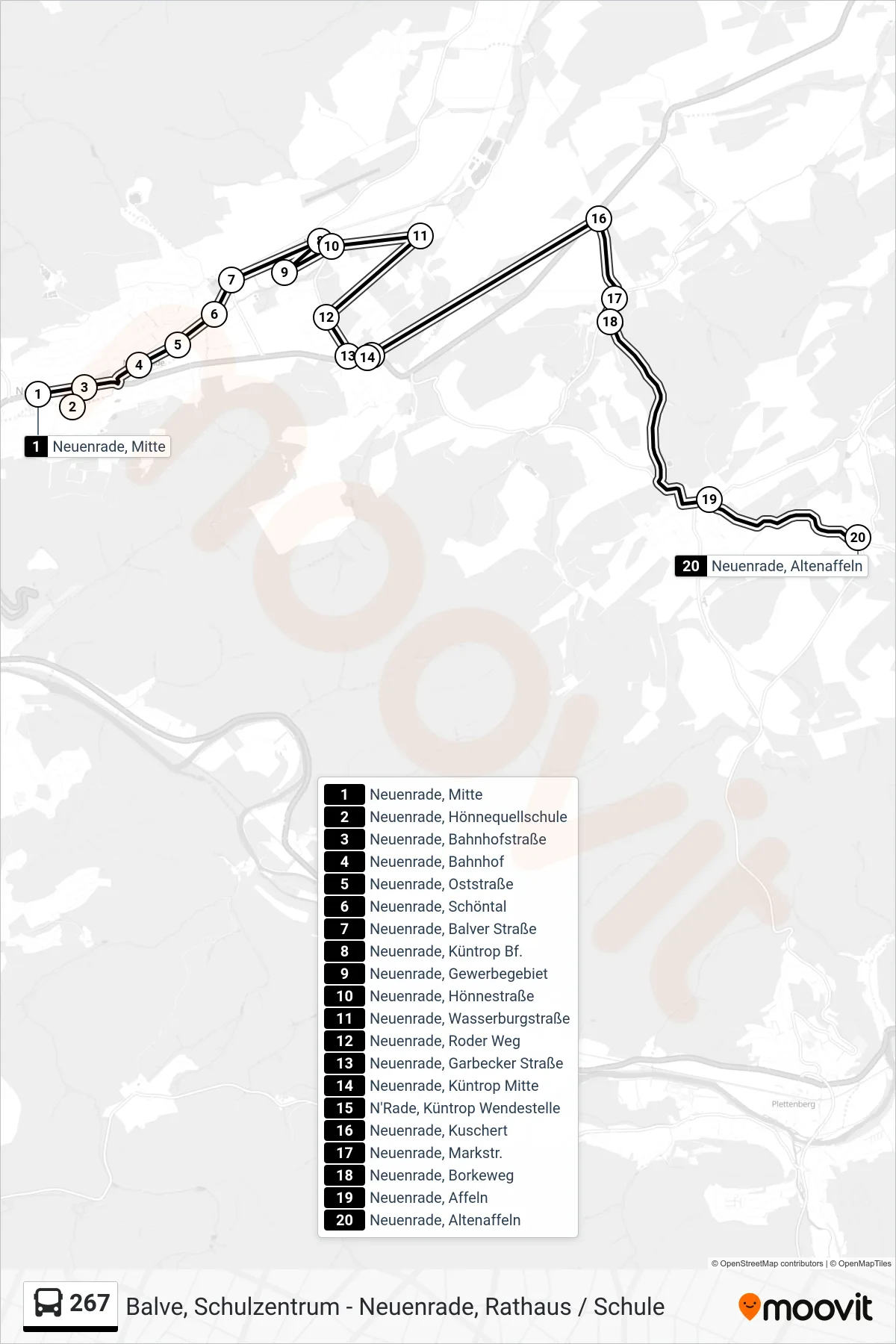 Linie 267 (Bus) Richtung Neuenrade, Altenaffeln: Route und Haltestellen auf der Karte