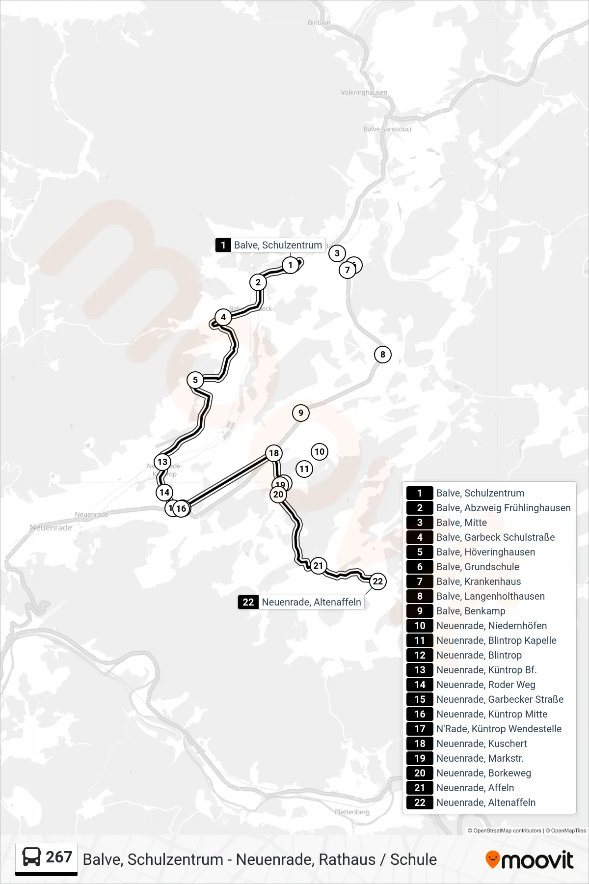 267 bus Line (Neuenrade, Altenaffeln) route and stops on a map