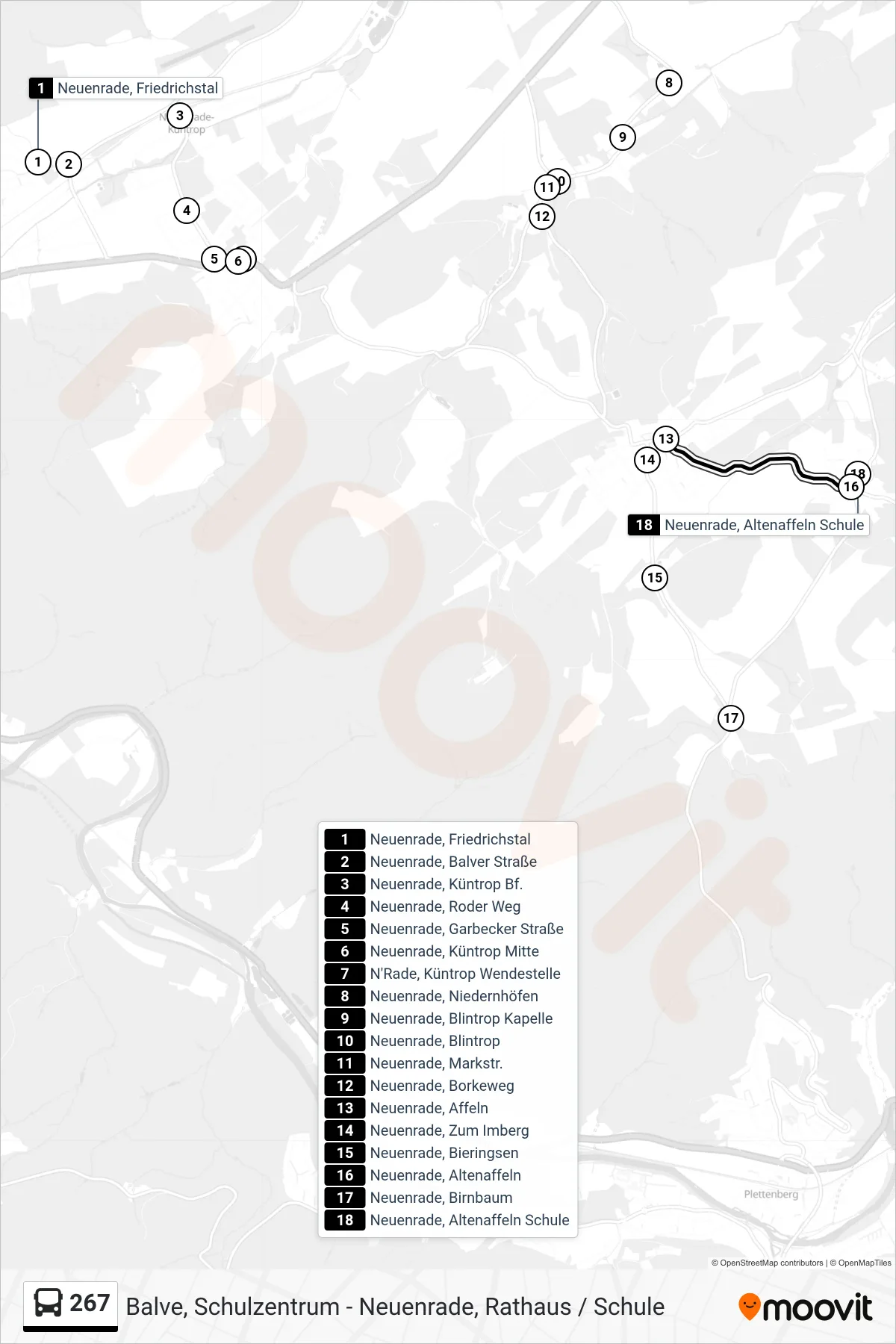 Linie 267 (Bus) Richtung Neuenrade, Altenaffeln Schule: Route und Haltestellen auf der Karte