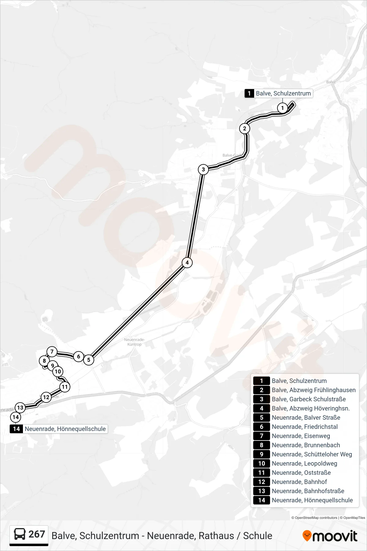 267 bus Line (Neuenrade, Hönnequellschule) route and stops on a map
