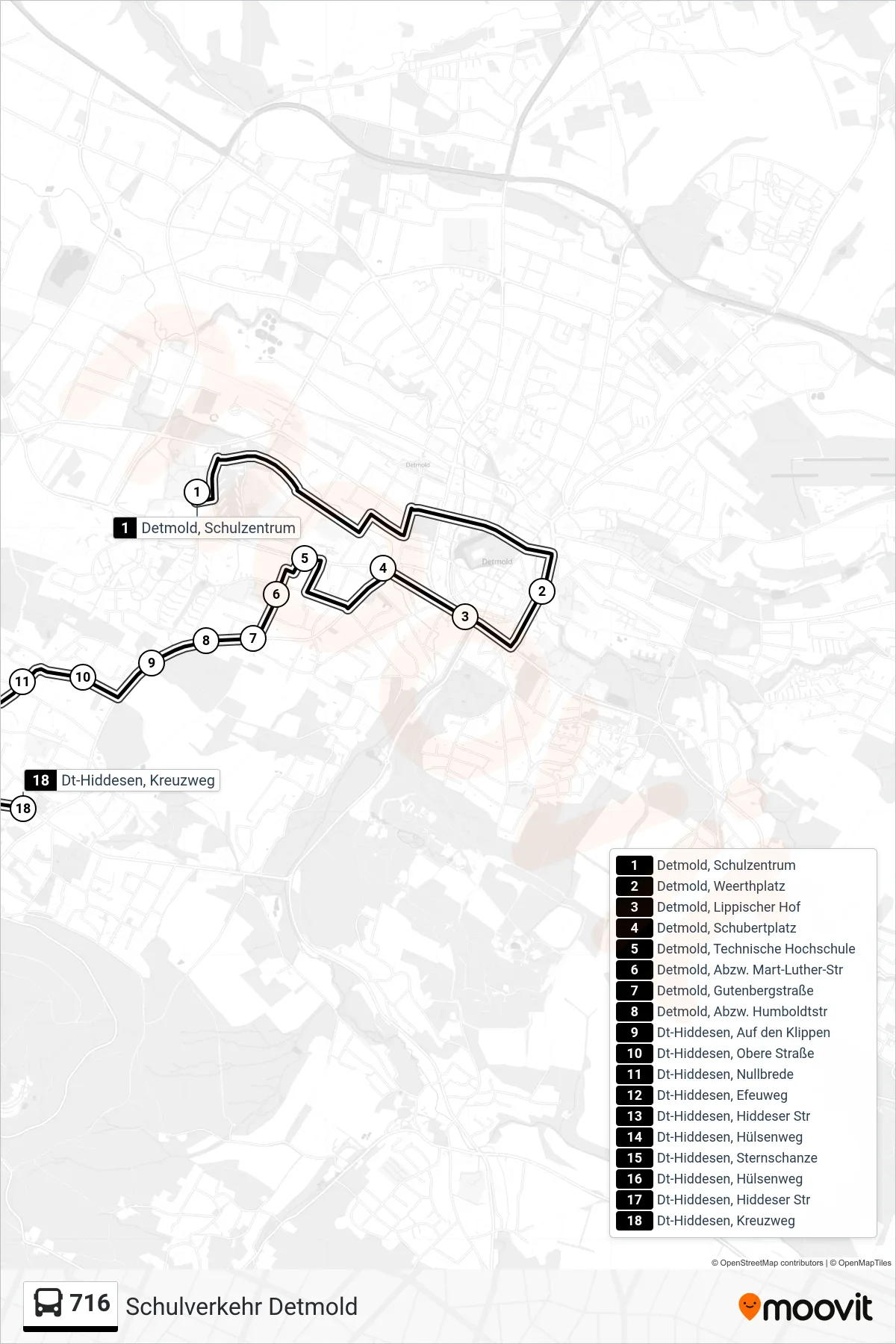 716 bus Line (Hiddesen) route and stops on a map