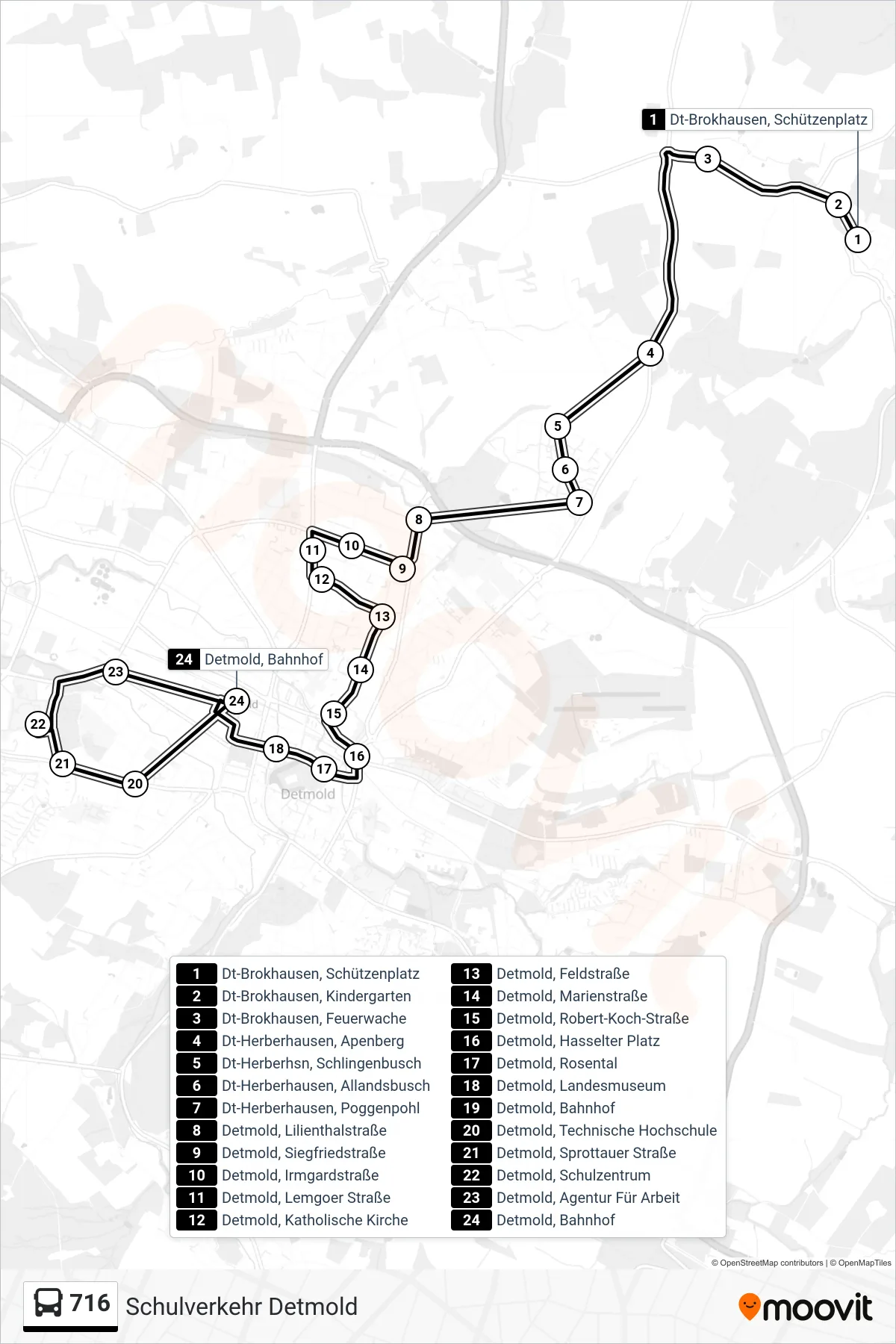 716 bus Line (Bahnhof) route and stops on a map