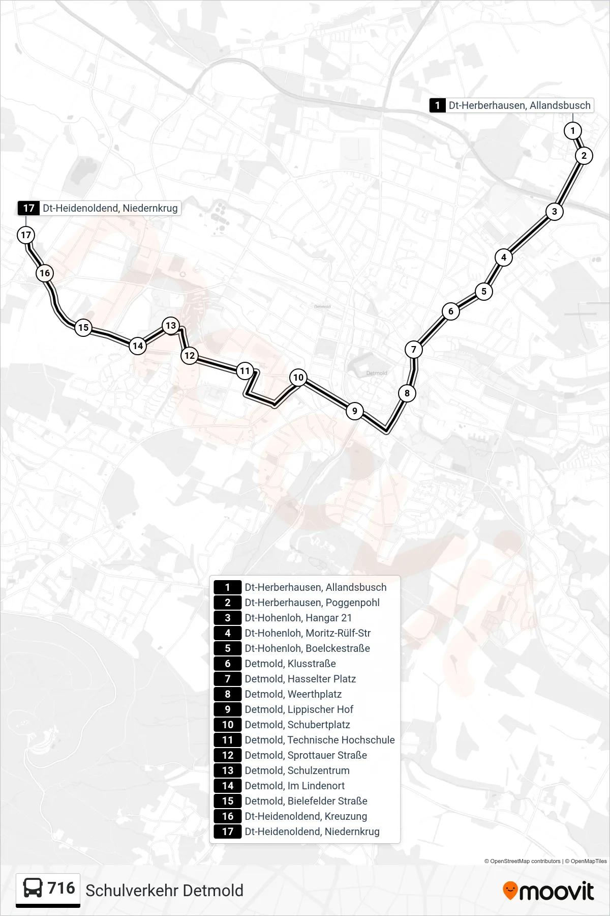 716 bus Line (Heidenoldendorf) route and stops on a map