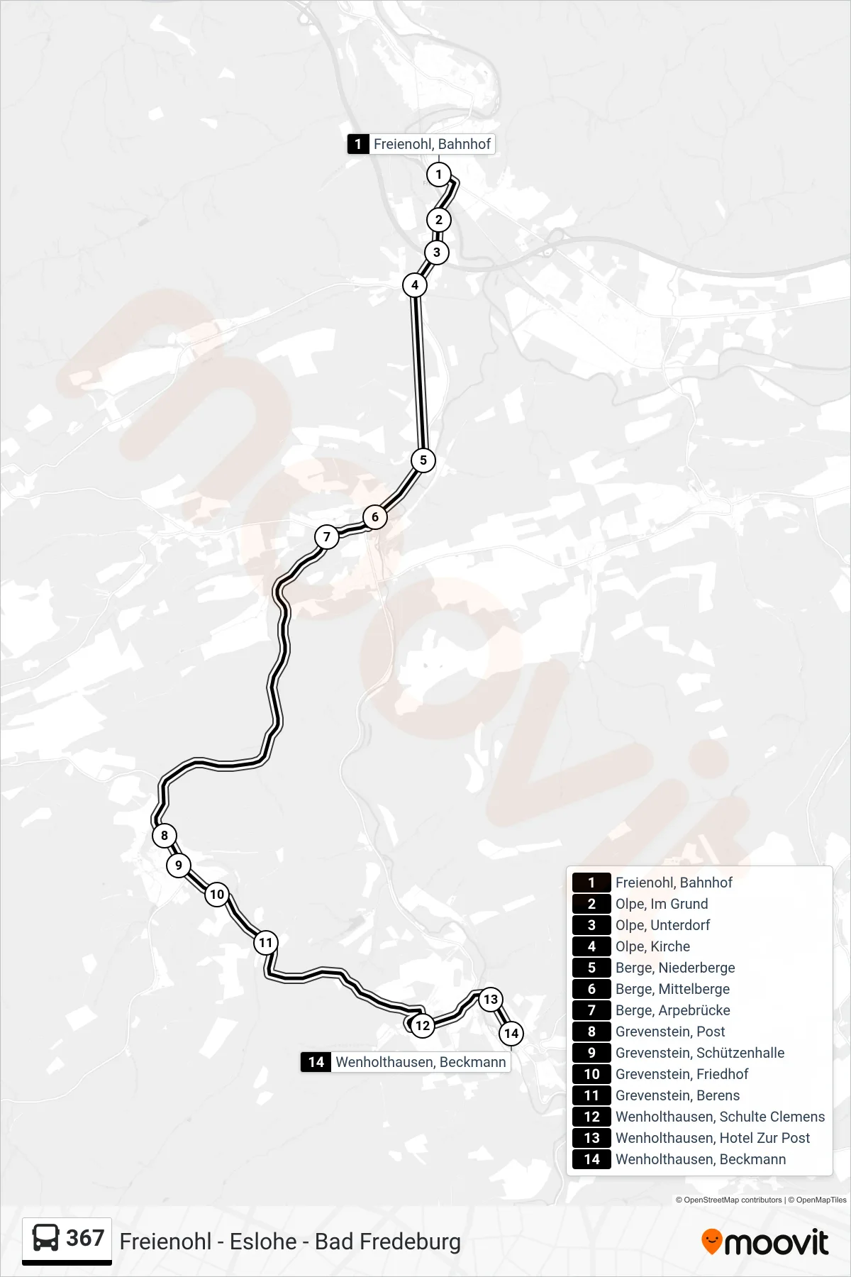367 bus Line (Wenholthausen) route and stops on a map