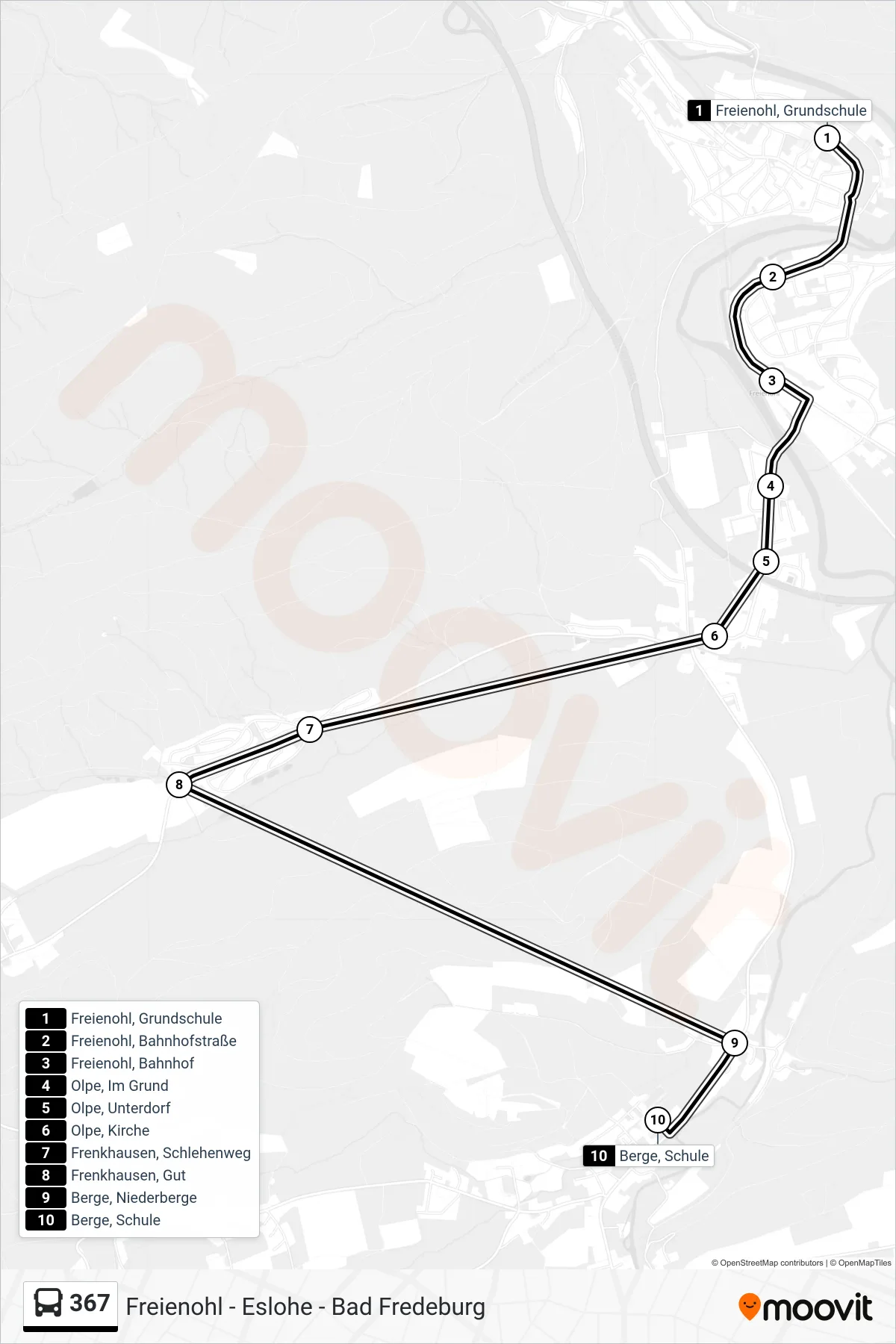 367 bus Line (Berge) route and stops on a map
