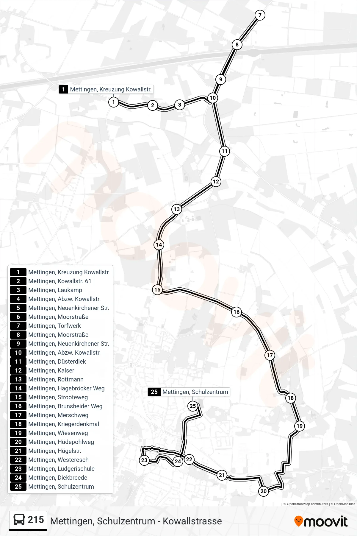 Linie 215 (Bus) Richtung Mettingen, Schulzentrum Bstg A: Route und Haltestellen auf der Karte