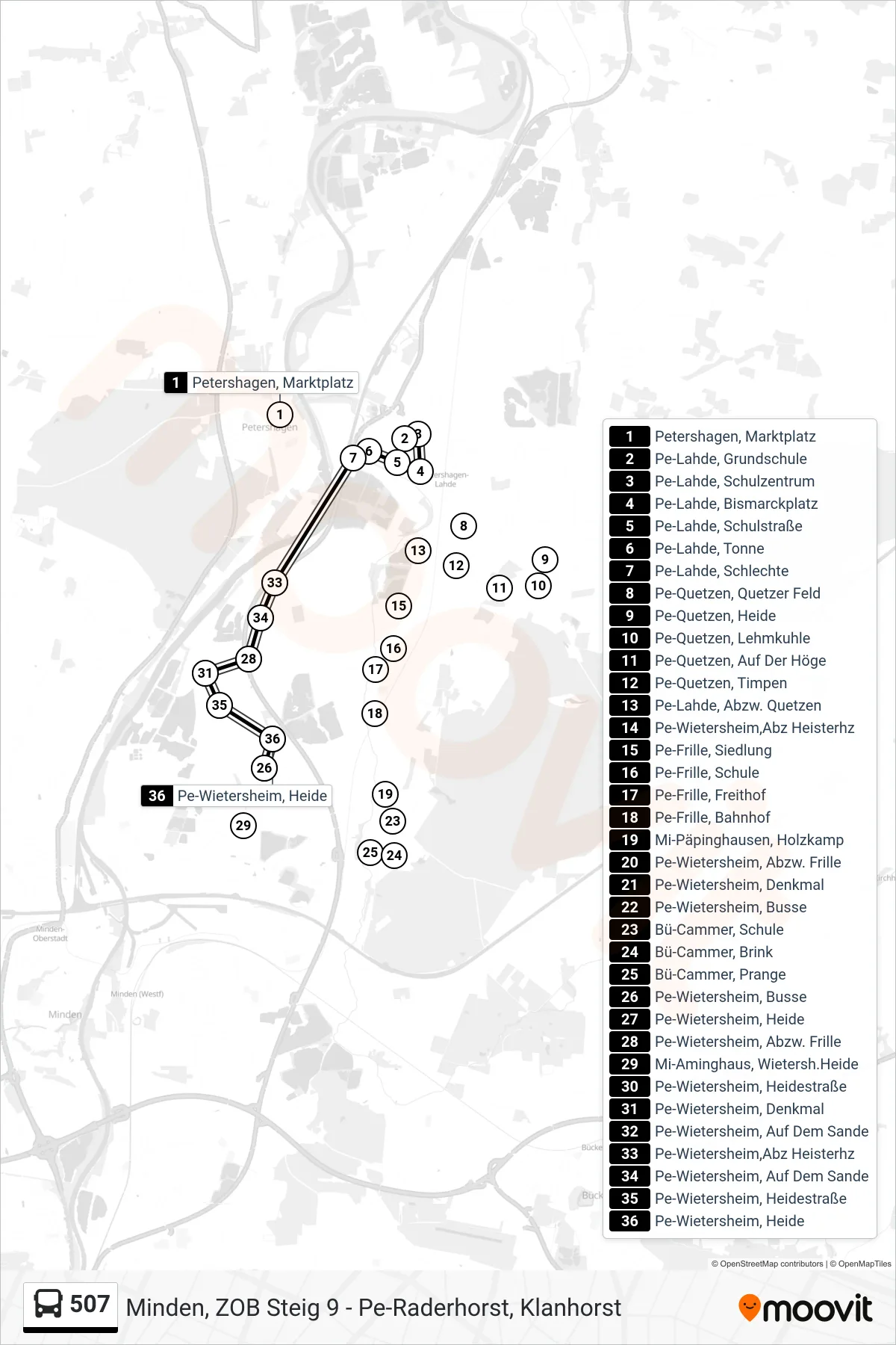 507 bus Line (Wietersheim) route and stops on a map