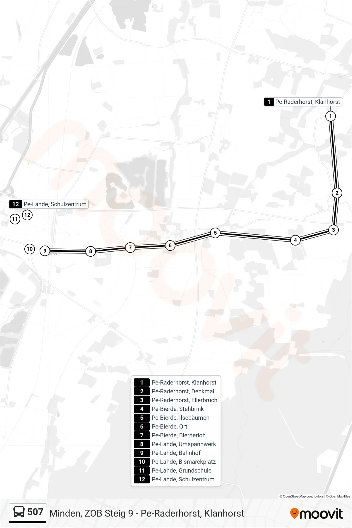 507 bus Line (Lahde) route and stops on a map