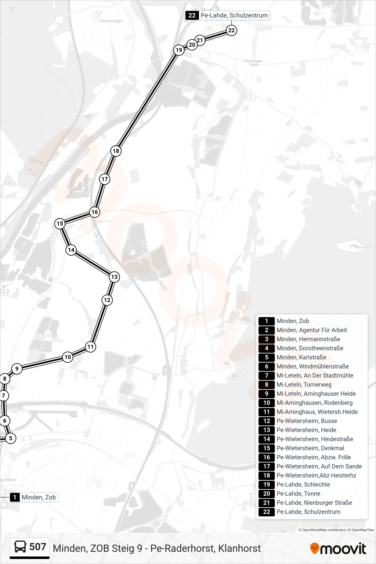 507 bus Line (Lahde Schulzentrum) route and stops on a map