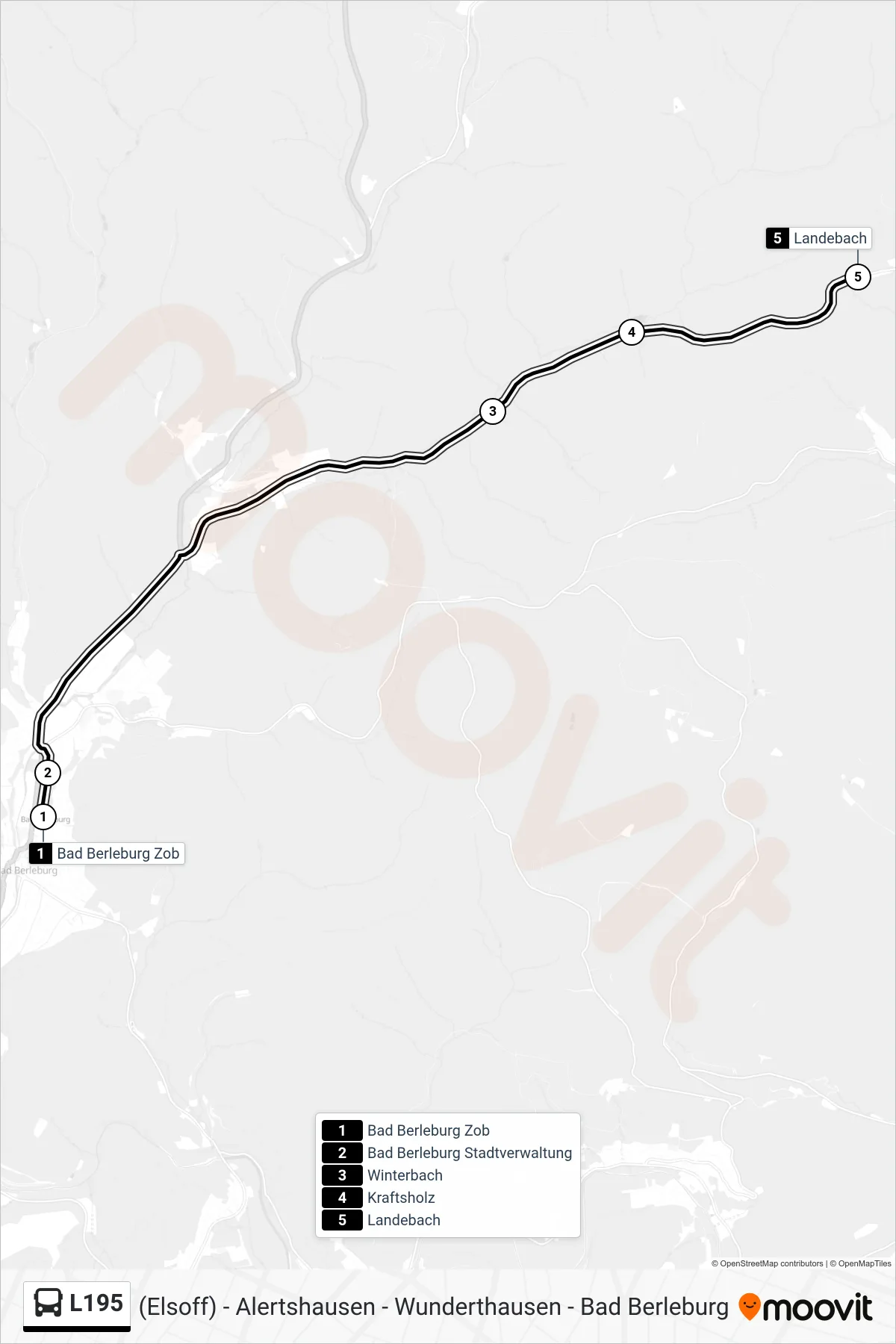 L195 bus Line (Landebach) route and stops on a map