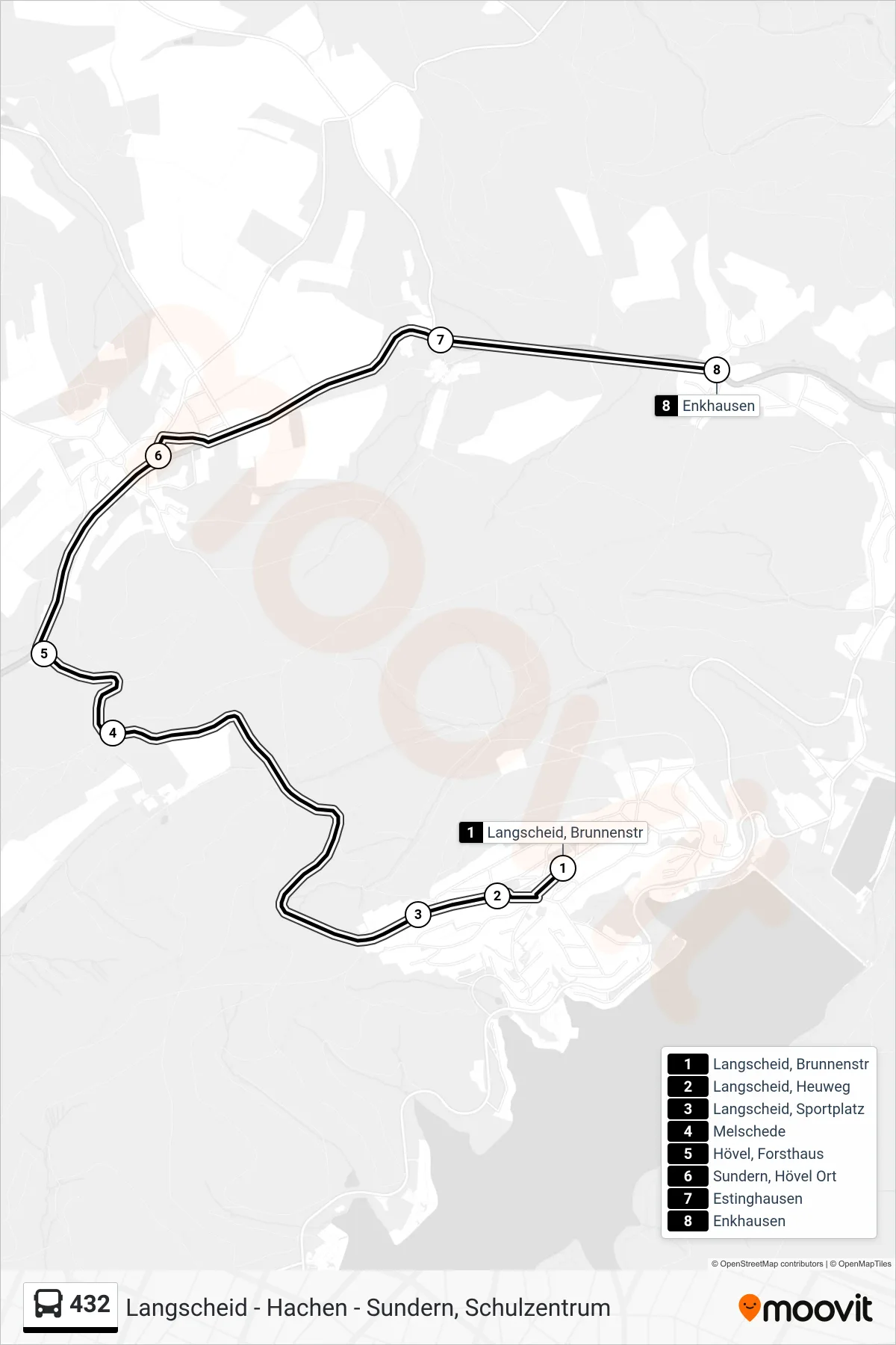 432 bus Line (Enkhausen) route and stops on a map