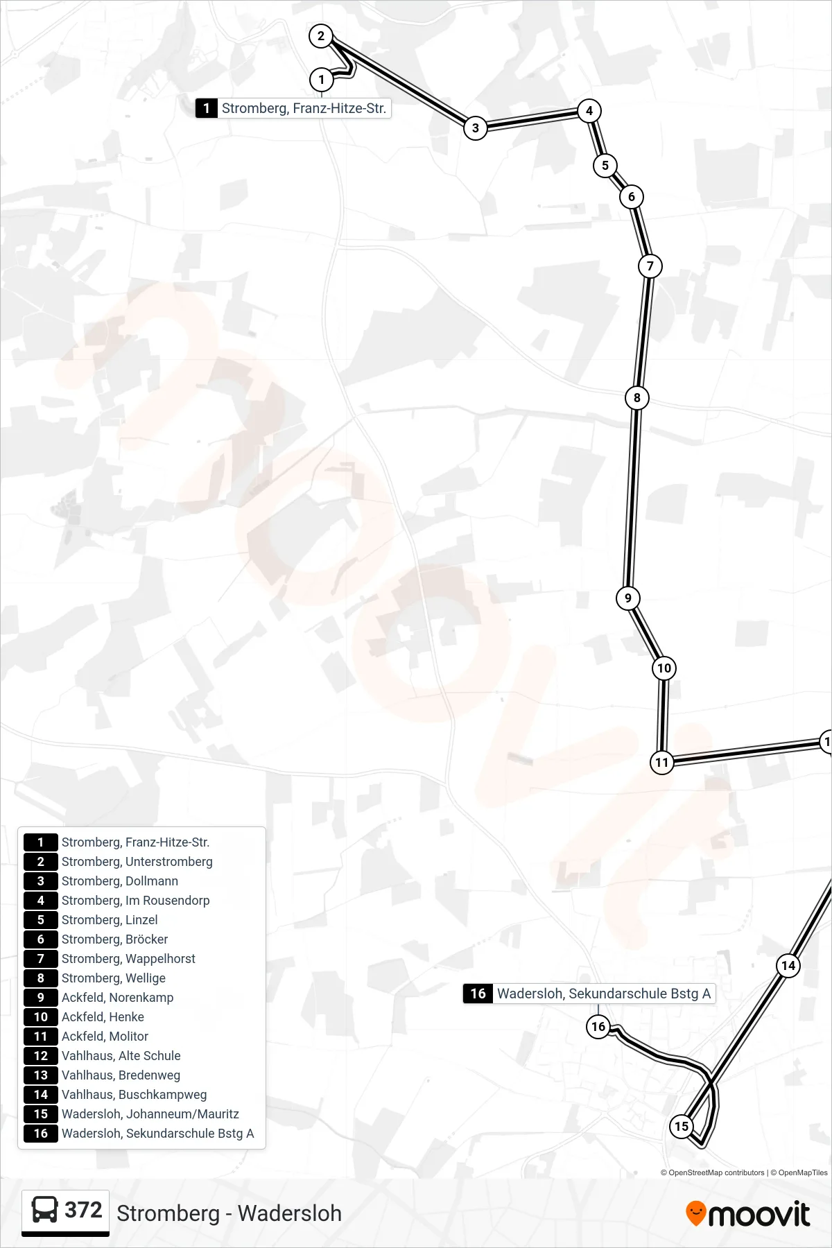 Linie 372 (Bus) Richtung Wadersloh, Sekundarschule Bstg A: Route und Haltestellen auf der Karte