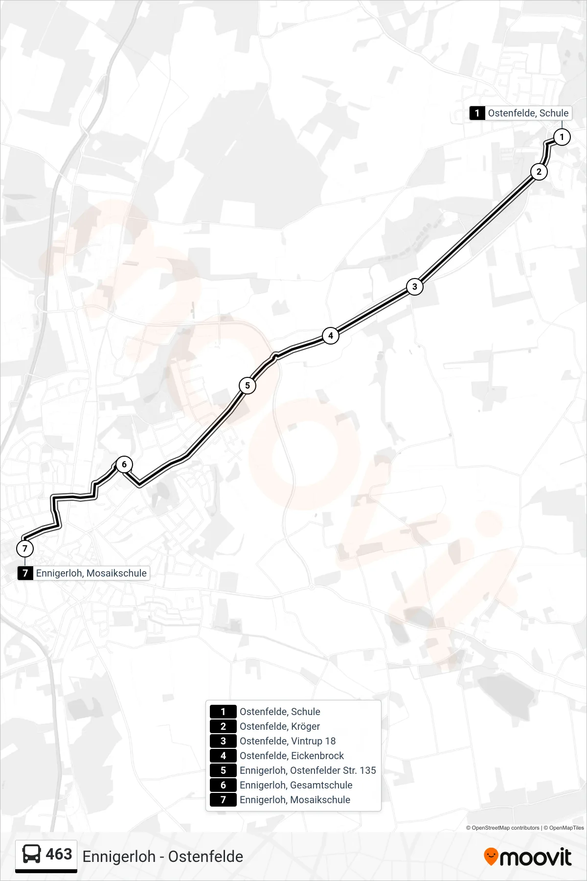 Linie 463 (Bus) Richtung Ennigerloh, Mosaikschule: Route und Haltestellen auf der Karte