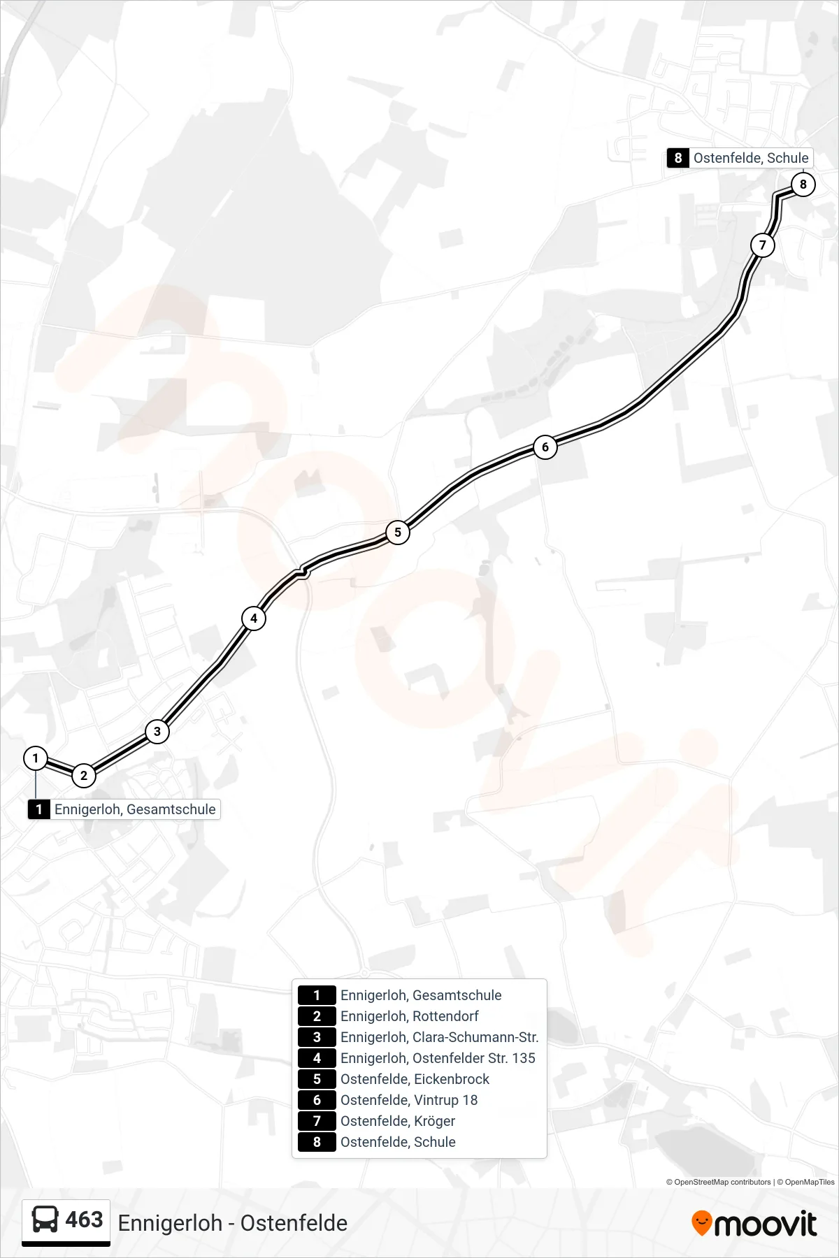 Linie 463 (Bus) Richtung Ostenfelde, Schule: Route und Haltestellen auf der Karte