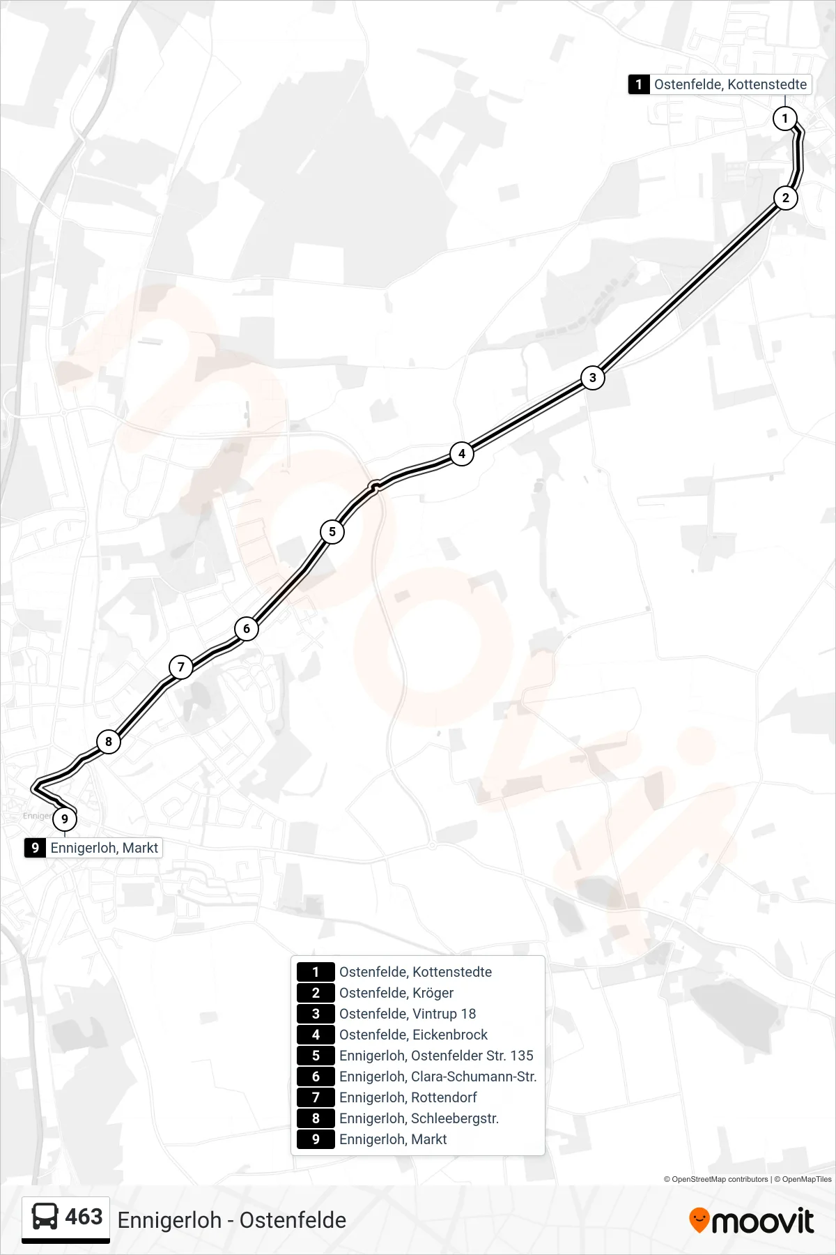 463 bus Line (Ennigerloh, Markt Bstg .) route and stops on a map