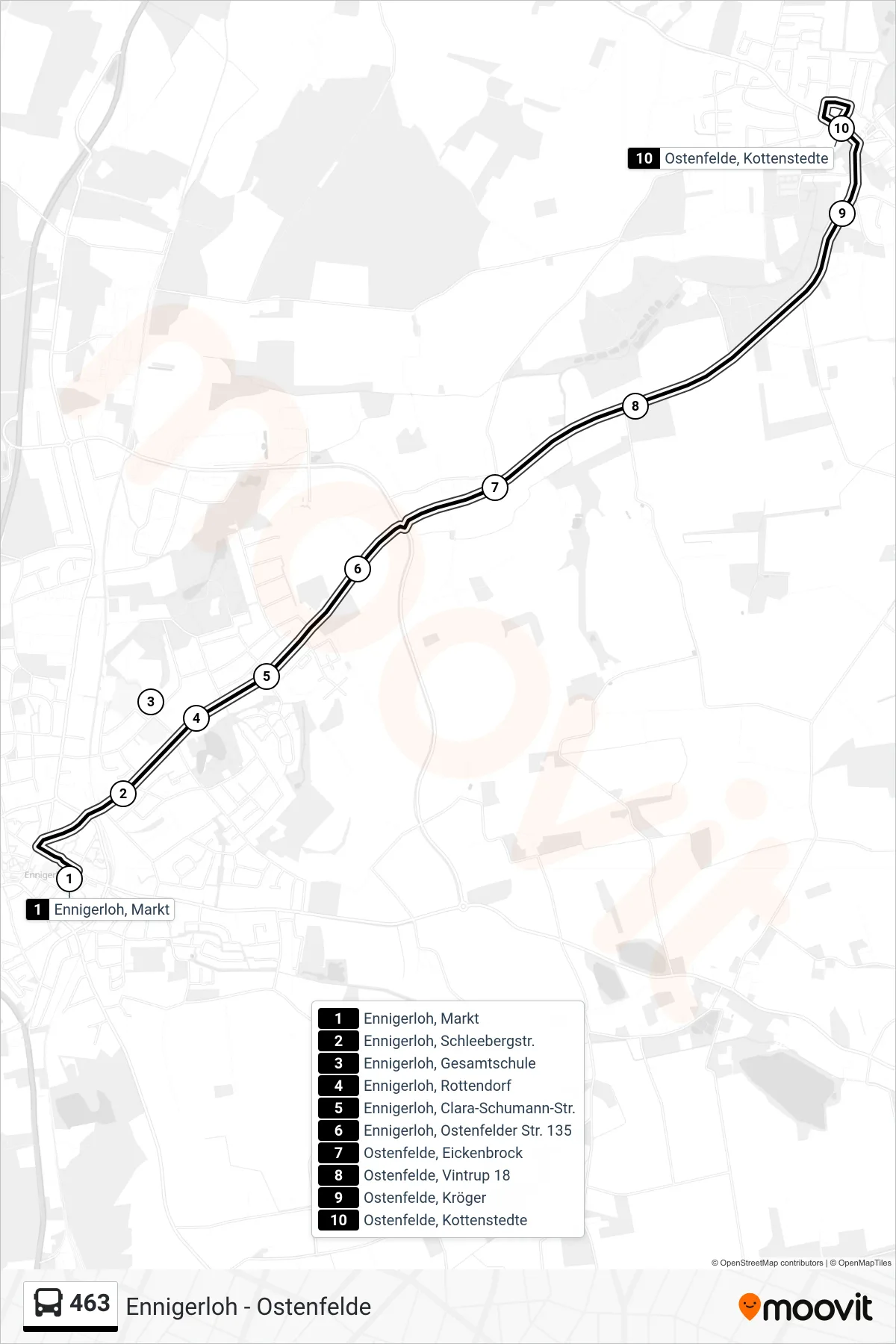 463 bus Line (Ostenfelde, Kottenstedte) route and stops on a map
