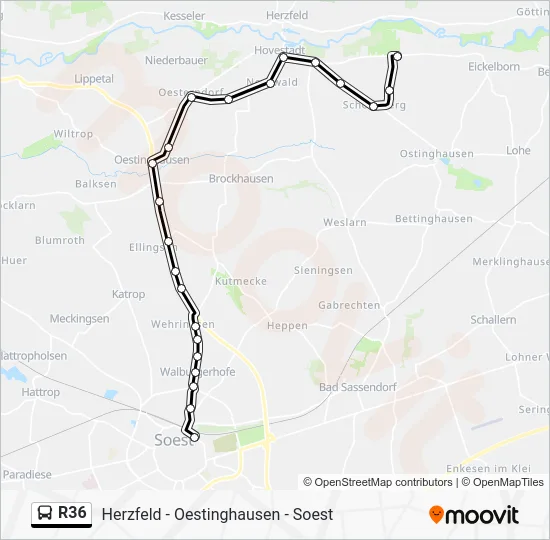 Автобус R36: карта маршрута