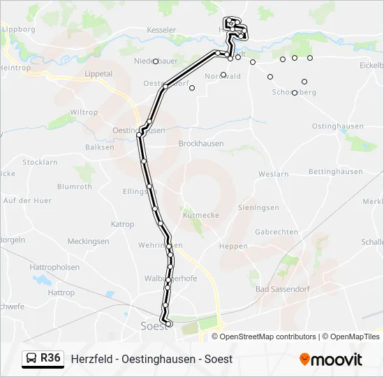 Автобус R36: карта маршрута