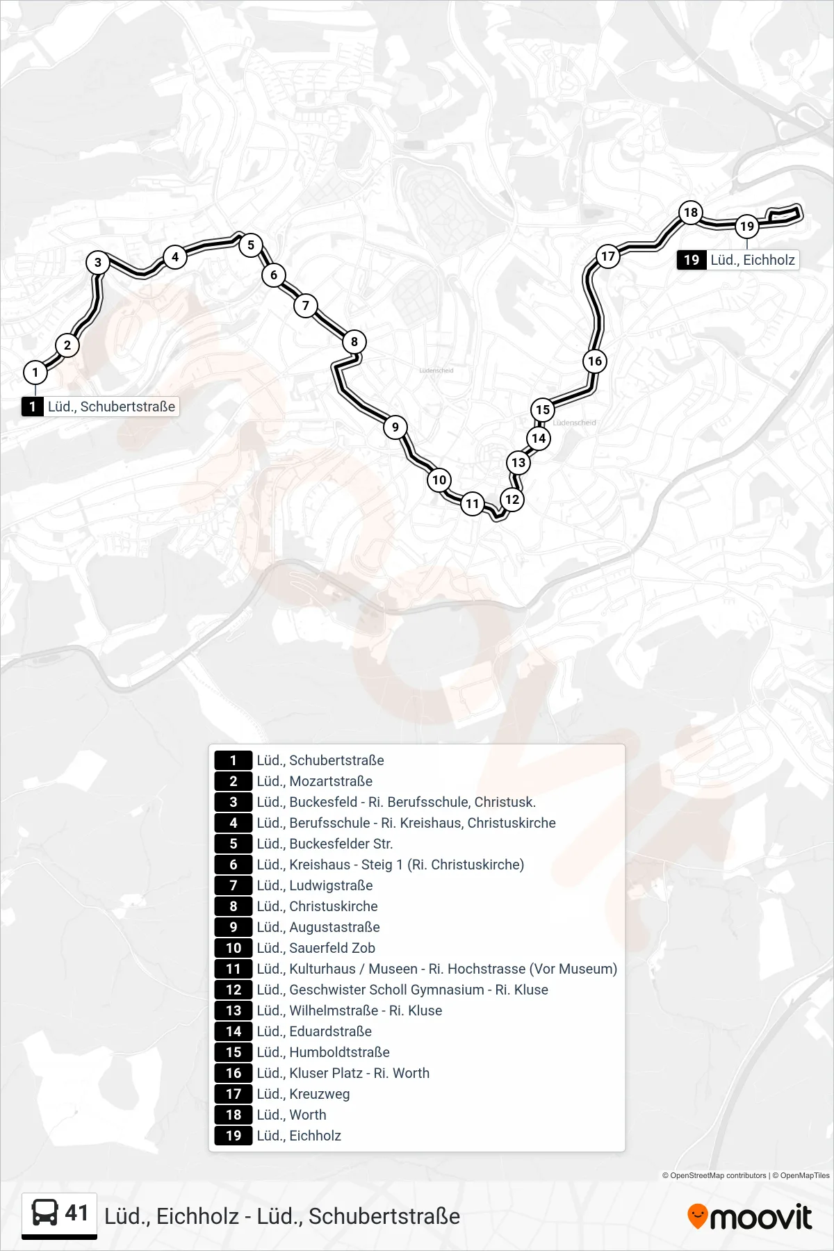 Linie 41 (Bus) Richtung Lüd., Eichholz: Route und Haltestellen auf der Karte