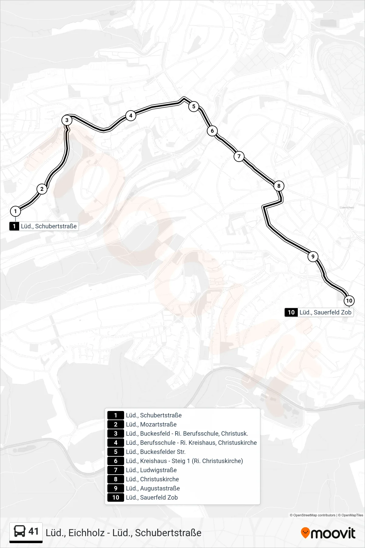 41 bus Line (Lüd., Sauerfeld Zob - Steig 2c) route and stops on a map