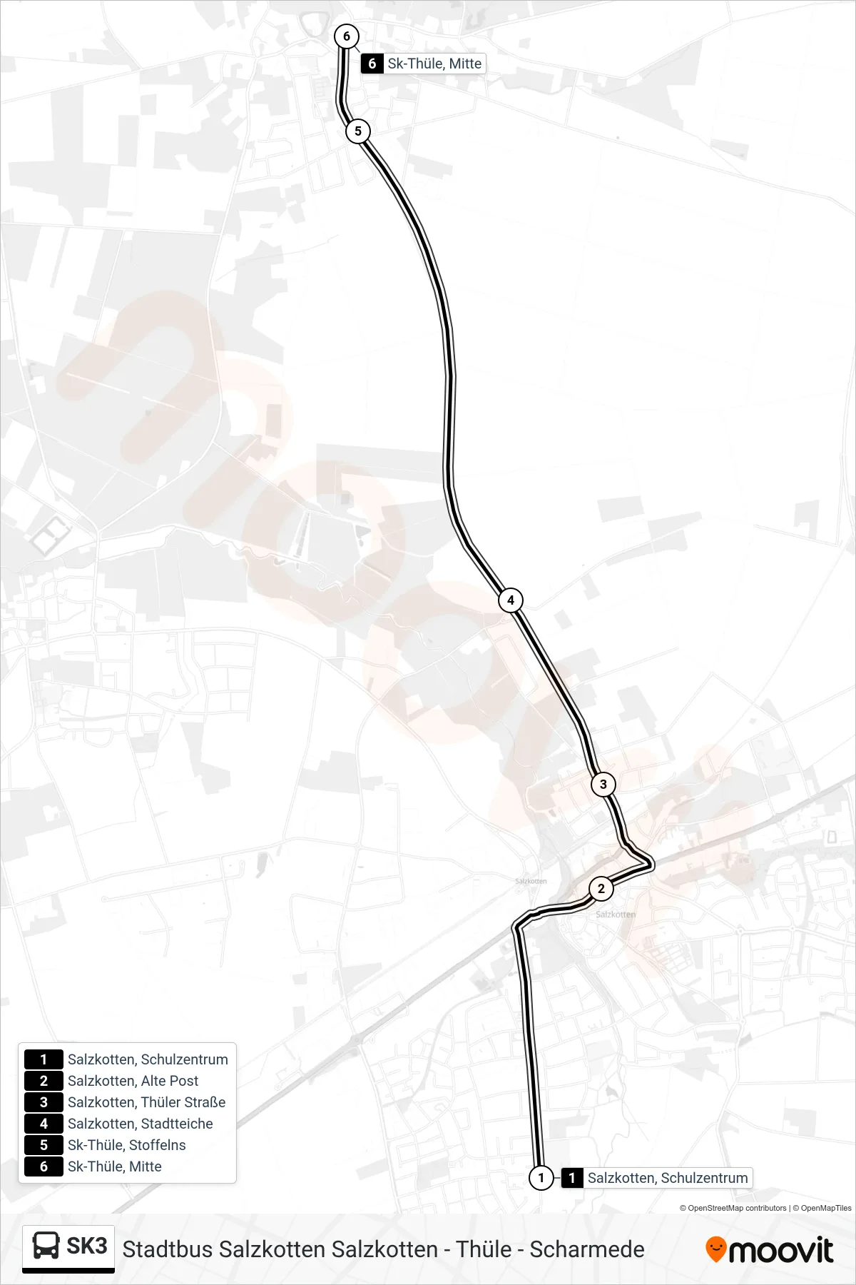 SK3 bus Line (Sk-Thüle, Mitte) route and stops on a map